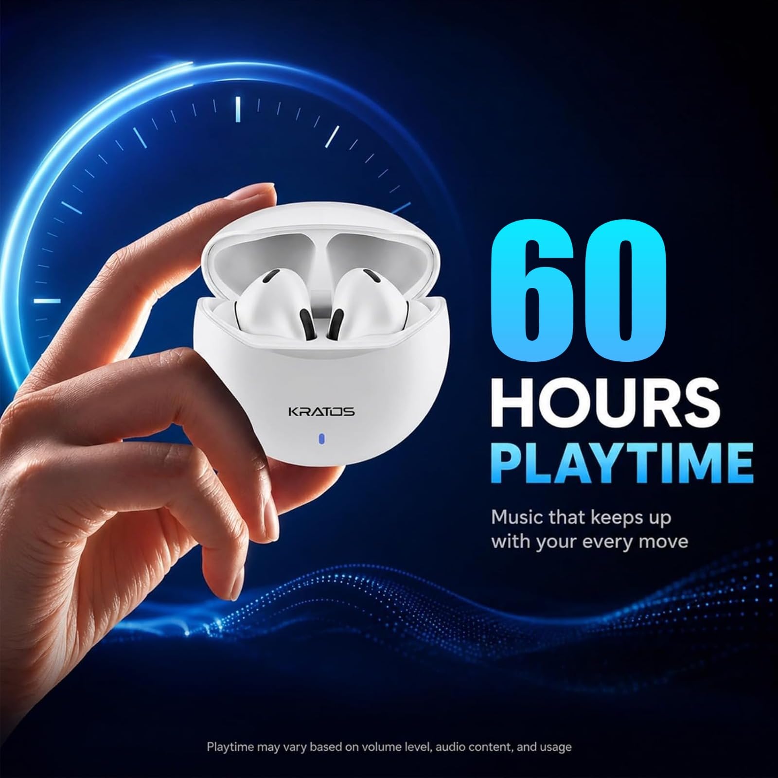 Kratos TW02 Ear Buds Wireless with 60H Playtime, Noise Isolation & Clear Calls, Bluetooth Earbuds with Voice Assistant, Ear Buds with Bluetooth V 5.3 & with Type C Fast Charging, IPX5 TWS Earphones — Amazon image 4