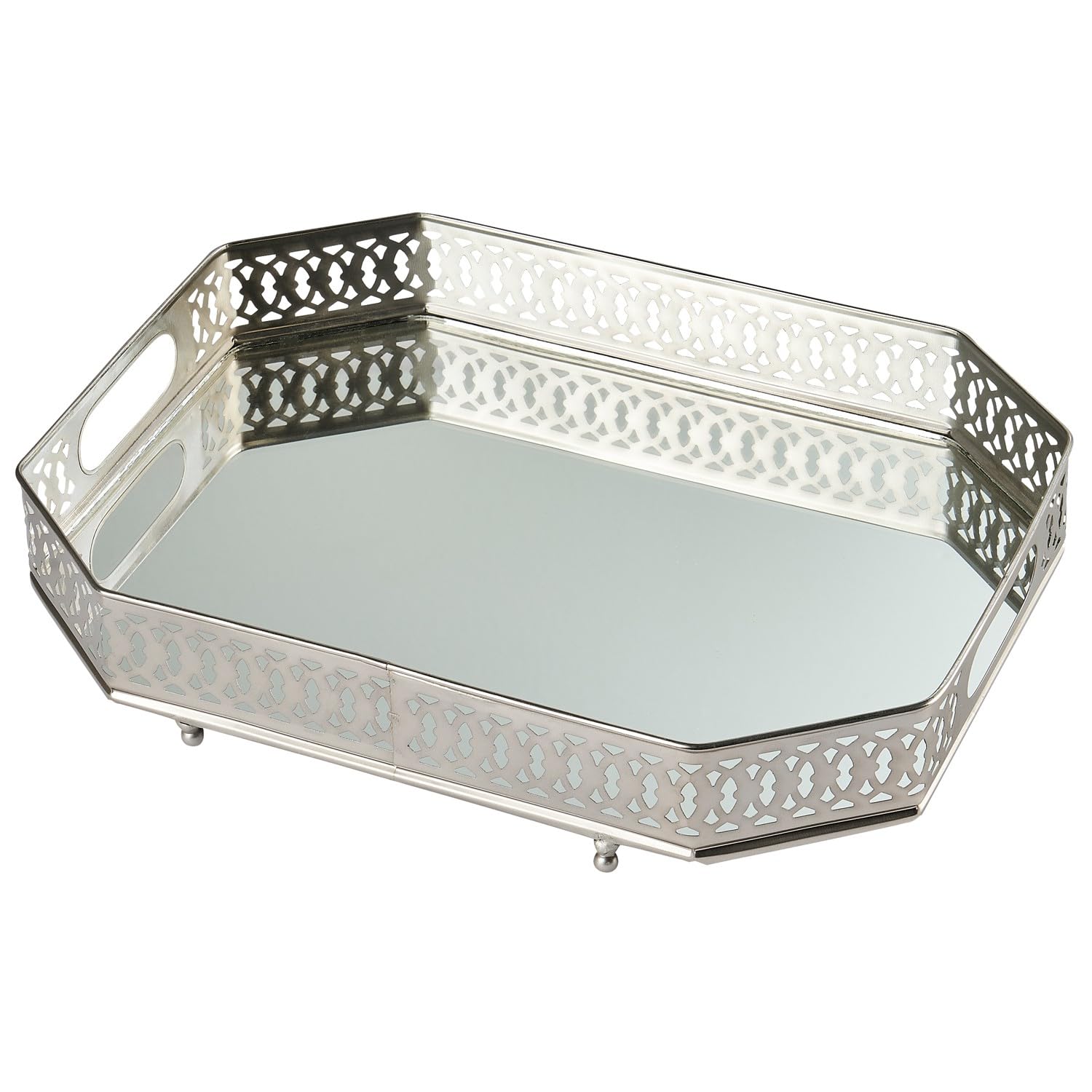 MARRAKESCH Agata prostokątna taca z lustrem o wielkości 34 cm, srebrna | taca na świece prostokątna z metalu z wysoką krawędzią | taca do serwowania w stylu vintage | orientalna srebrna dekoracja na