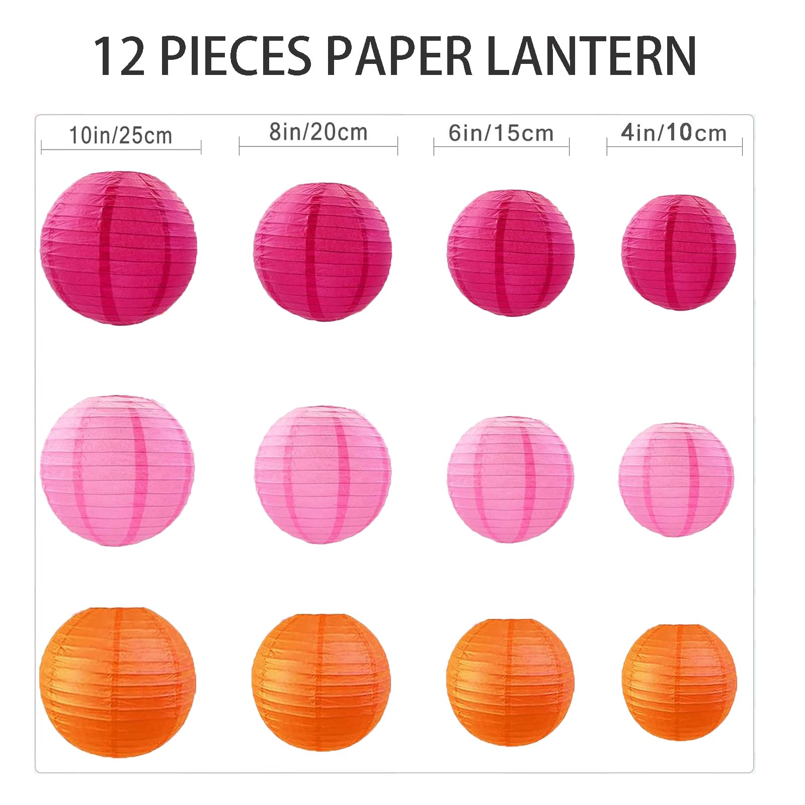 12 lanterne di carta rosa arancione, rosa, arancione e fucsia, lanterne di carta rotonde, lanterne di carta per lanterne, matrimoni, feste in giardino, spose per autunno, decorazione per anniversari e