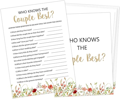 Who Knows The Couple Best Bridal Shower Game, despedida de soltera y despedida de soltera, juego de 30 tarjetas, tarjetas de juego de actividades