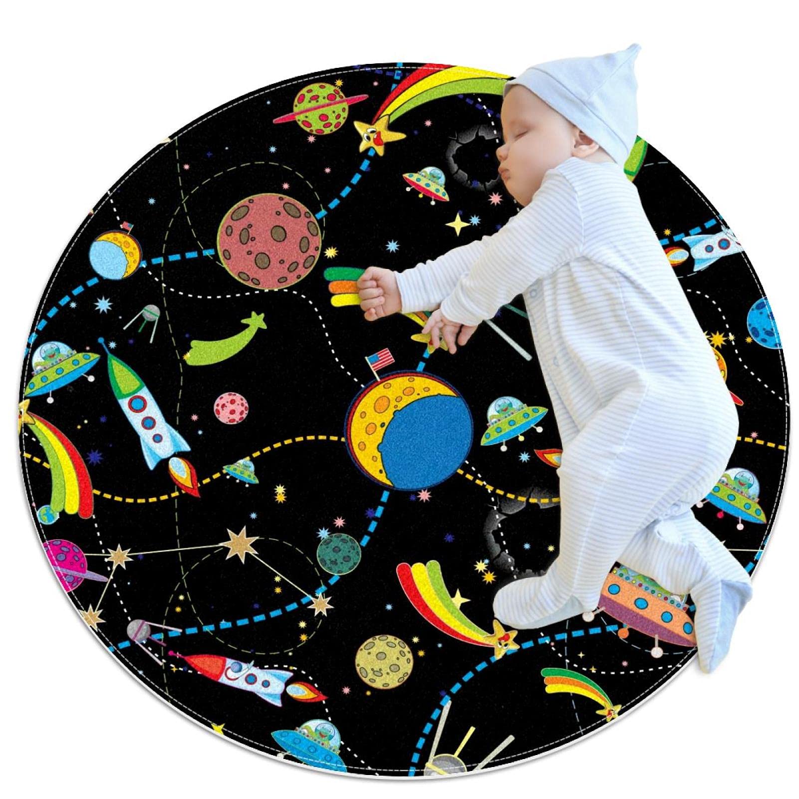 Tapis de sol fusées spatiales et planètes antidérapant et résistant 80cm