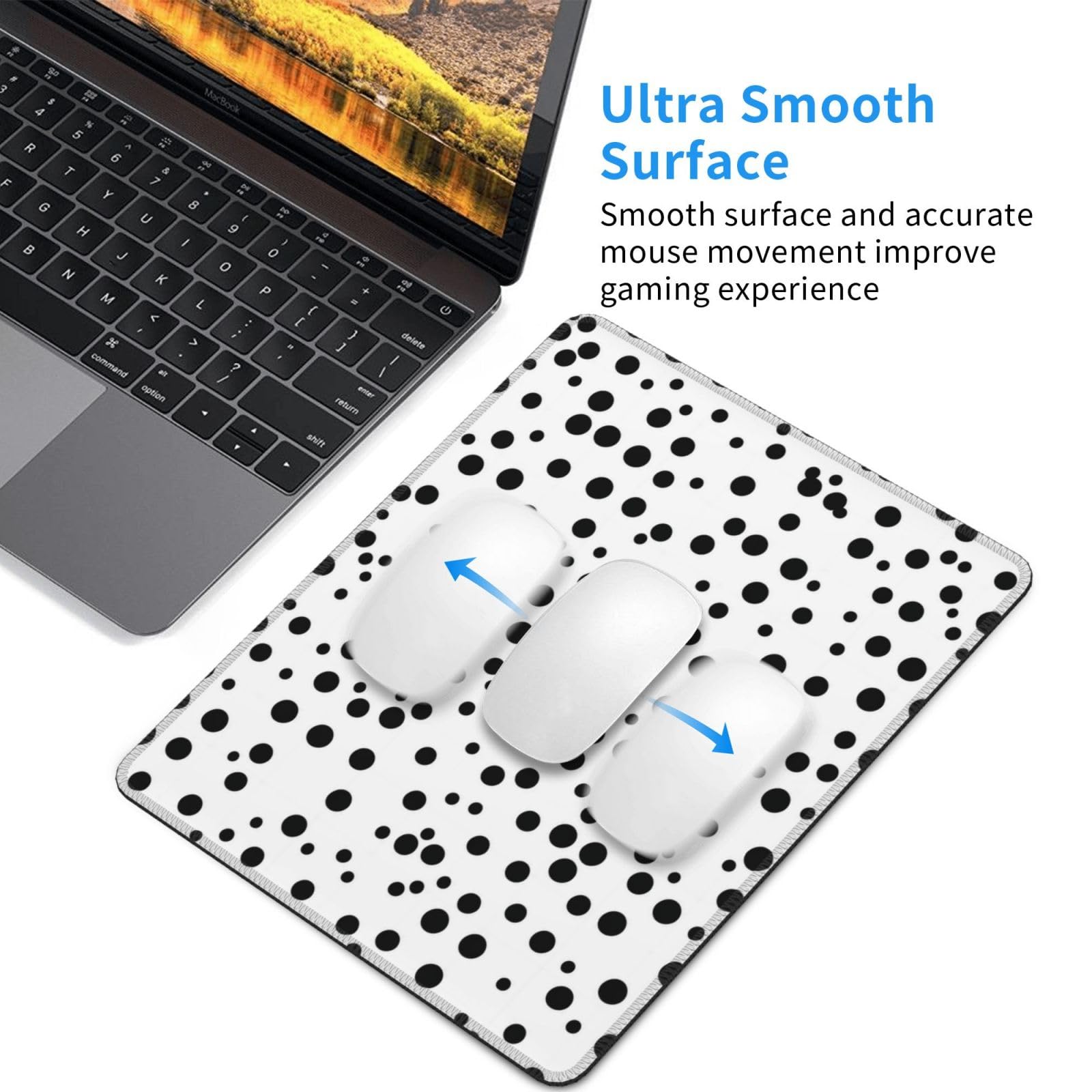 Tappetino per mouse per computer a pois colorati con base in gomma antiscivolo, con cuciture anti-sfilacciamento, varie dimensioni