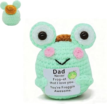 Best Fathers Day & Birthday Gift for Dad, Handcrafted Crochet Mini Frog from Daughter Son Wife Funny Decor with Heartwarming Message, Adorable Emotional Home Office Accent