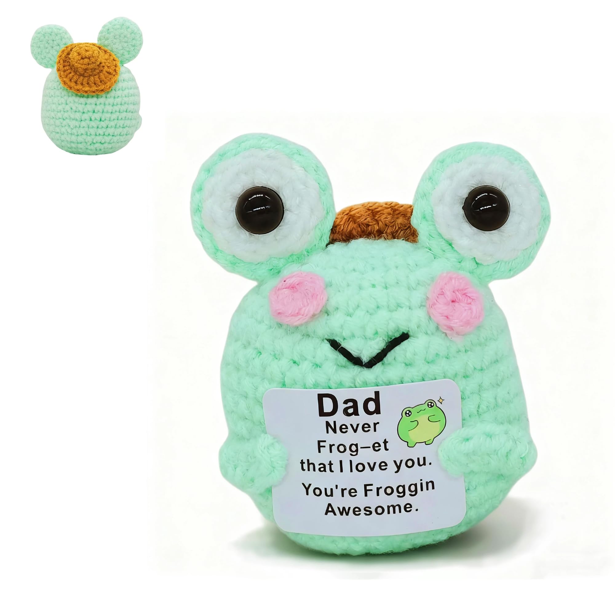 KALAWALK Best Father's Day & Birthday Gift for Dad, Handcrafted Crochet Mini Frog from Daughter Son Wife Funny Decor with Heartwarming Message,