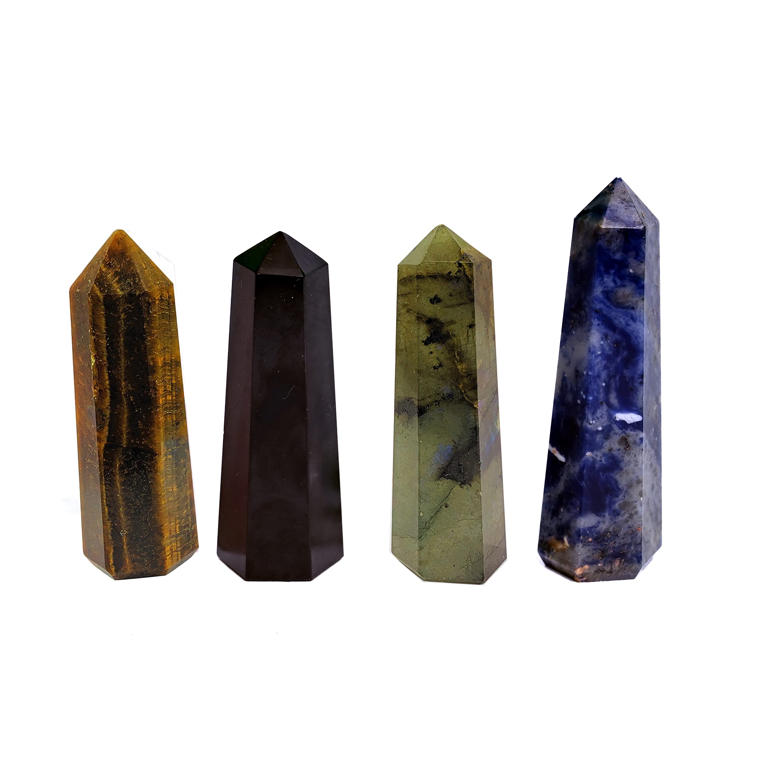Cristalli Pietre curative Bacchette di Cristallo 2,25"-2,50" Nero, lapislazzuli,laburista di Tigre 6 matite con Pietre Reiki Chakra sfaccettate Set da 4 Pezzi