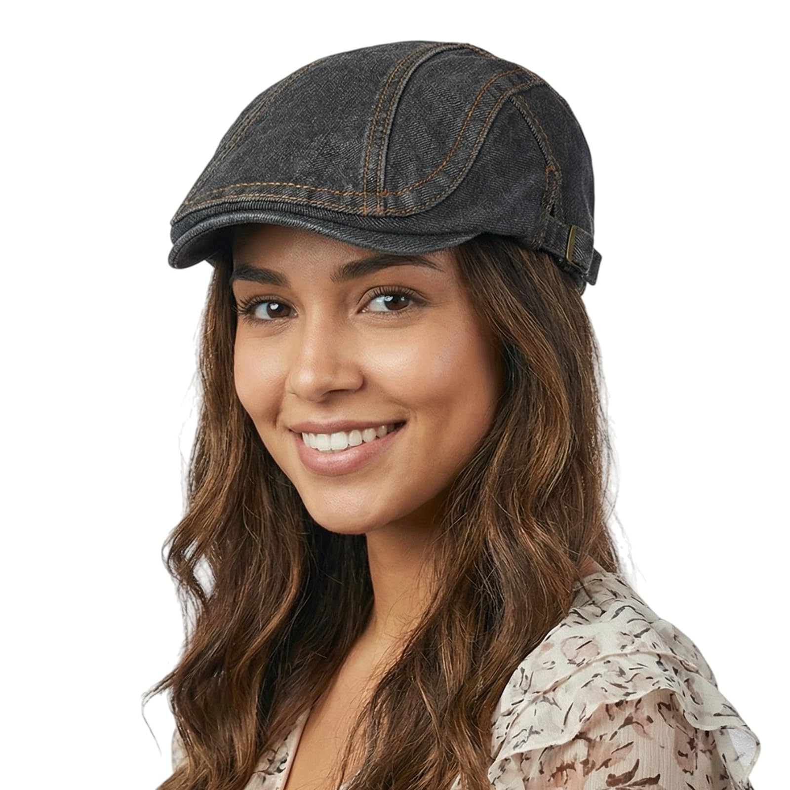 HIQIU Jeans Schiebermütze Herren - Verstellbar Gatsby Flatcap aus Denim Schirmmütze Damen Efeu Hut Newsboy Cap Baskenmütze