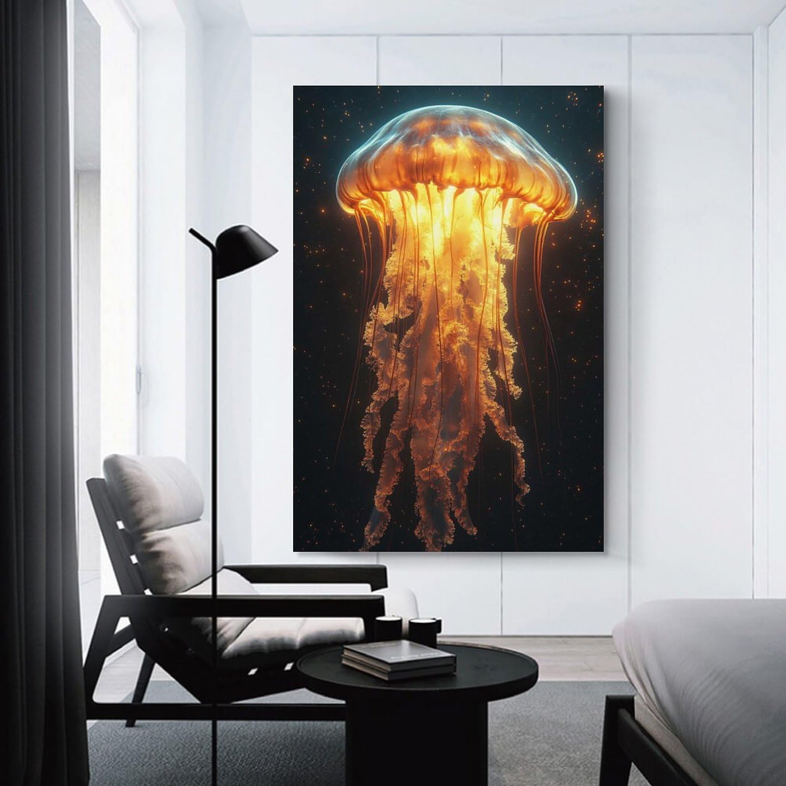 Junmoney Unframe-Style-21 Glowing Jellyfish In Deep Space Canvas Art Print 20X30inch(50X75cm), For New Homes, Bedrooms Or Workspaces, Gift Idea For Housewarming And Birthdays