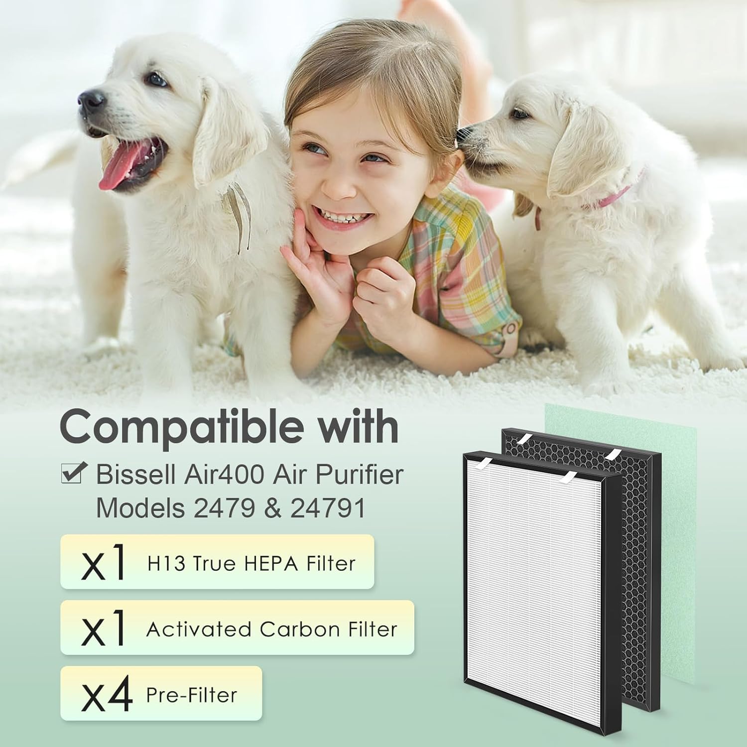Air400 Filter Compatible with Bissell Air400 Air Purifier, H13 True HEPA Filter, Carbon Filter & 4 Pre-Filters, Compared to Part 2520 2521 - Image 2