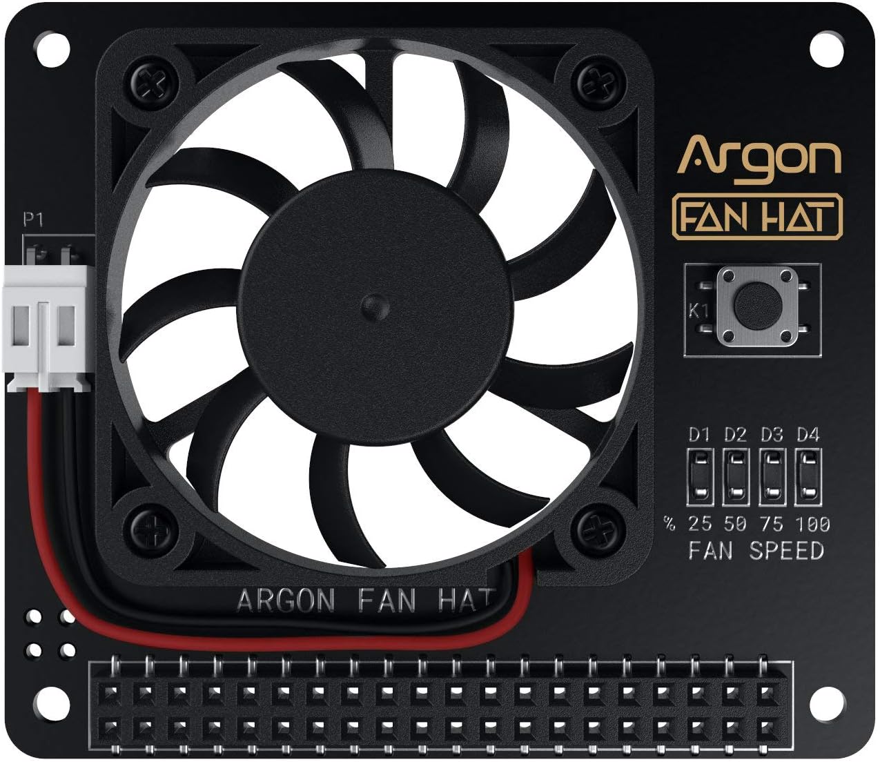Argon Forty Fan HAT for Raspberry Pi 4 | 40mm Fan with Power Button | PWM and Software Controllable | Easy Setup