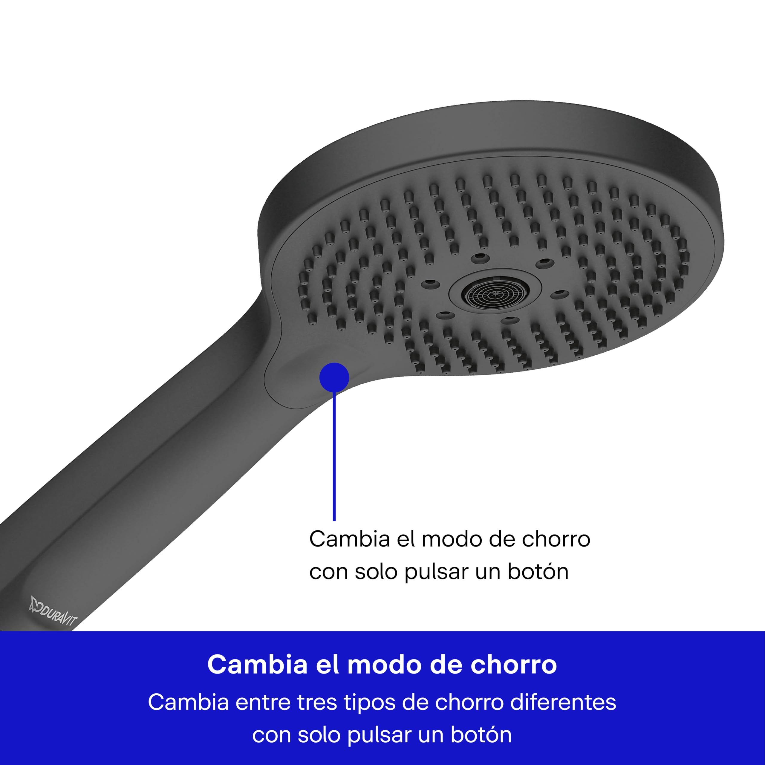 Duravit Alcachofa de ducha universal con 3 tipos de chorro (Rain, Pulse, Mono), alcachofa de ducha redonda (diámetro de 120 mm), cabezal de ducha con función MinusFlow de ahorro de agua, fácil de