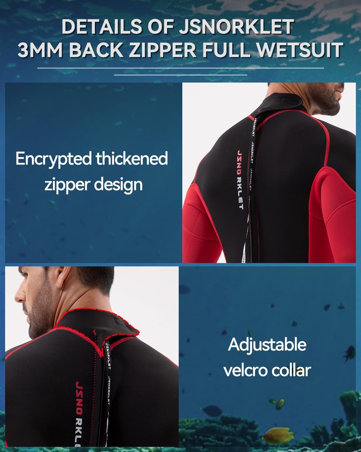 Wetsuits for Men, 3mm Back Zip Full Wetsuit for Diving Swimming