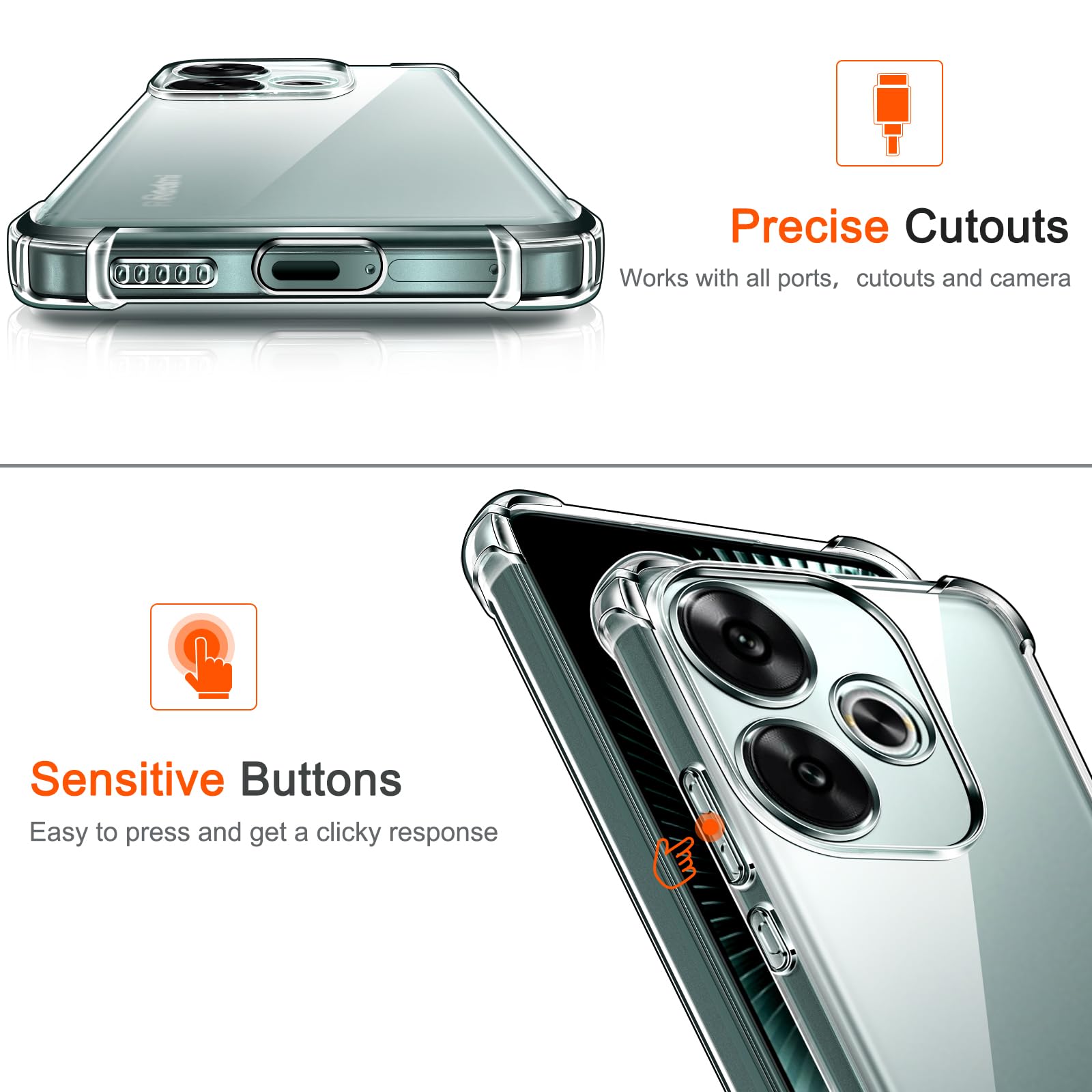 iVoler Cover per Xiaomi Poco F6 5G, Custodia Trasparente per Assorbimento Degli Urti con Paraurti in TPU Morbido, Sottile Morbida in Silicone TPU Protettiva Case