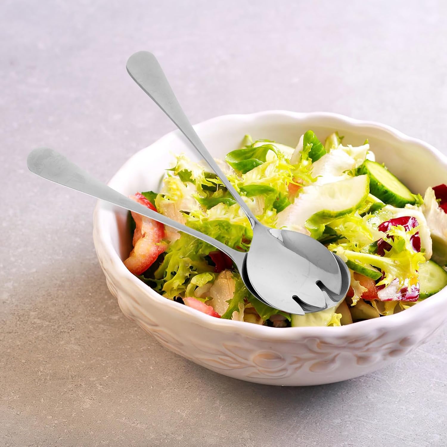 Stainless Steel Salad Servers with Fork Spoon Xmas