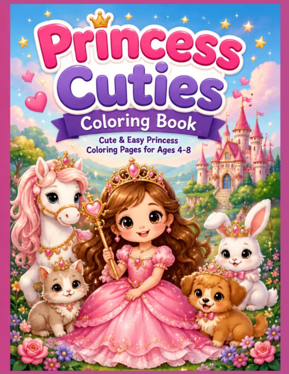 Princess Cuties Coloring Book: Cute & Easy Princess Coloring Pages for Ages 4-8