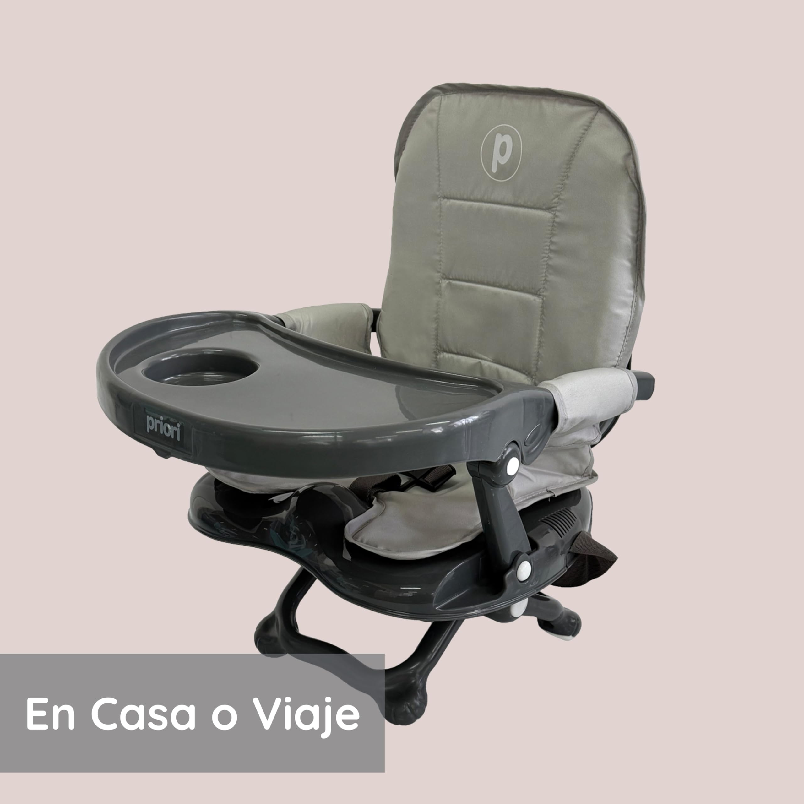 Priori Baby London Seggiolone portatile pieghevole per bambini con gambe ribellibili - Sedile sollevatore per mangiare con imbracatura a 3 punti, cinghie di sicurezza, copertura lavabile, leggera, per