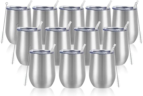 Miniatura 29 de Lifecapido Paquete de 4 copas de vino de acero inoxidable de 12 onzas sin tallo, vaso de vino aislado, vasos de vino de acero inoxidable con tapas