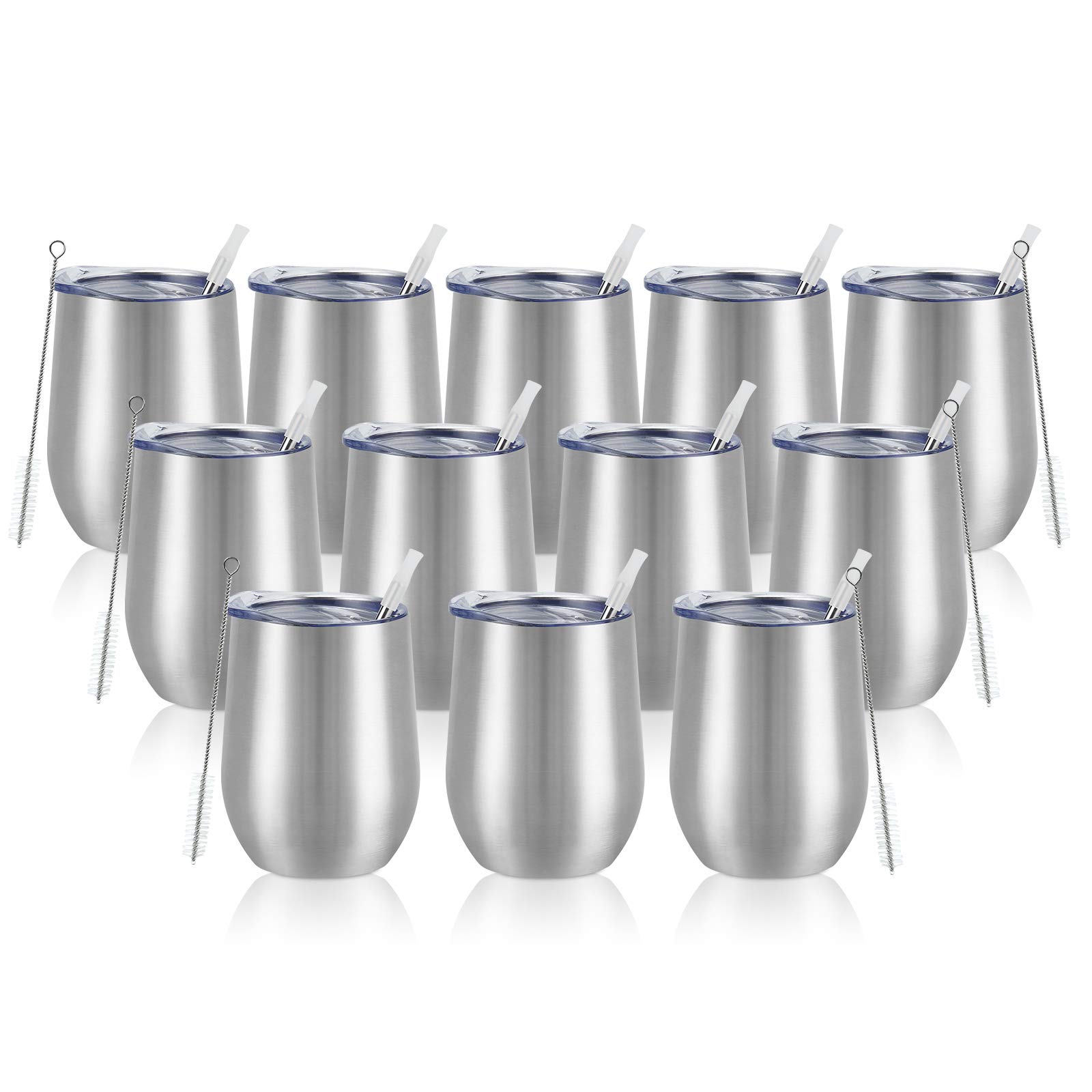 Verres à vin sans pied en acier inoxydable lot de 12 isothermes avec pailles couleur argent