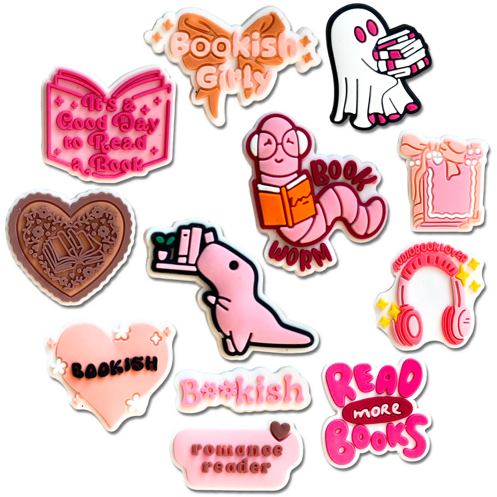 Chionwen12Pcs Bookish Shoe Decoration Charms for Clog, Book Aesthetic Preppy Reading Charms Accessories for Women