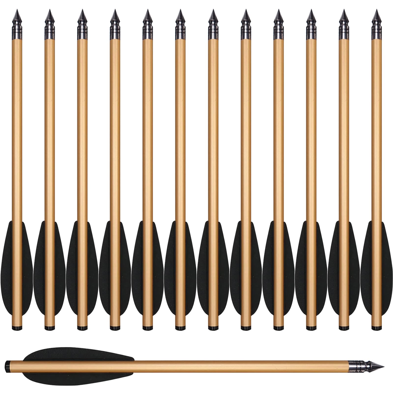 12/24pcs 6.3'' Aluminium Crossbow Bolts,Mini Crossbow Arrows with Sharp Steel Tip for 50-80lbs Pistol Crossbow Precision Target Shooting Practice, Small Hunting Game, Outdoor Fishing (12pcs gold)
