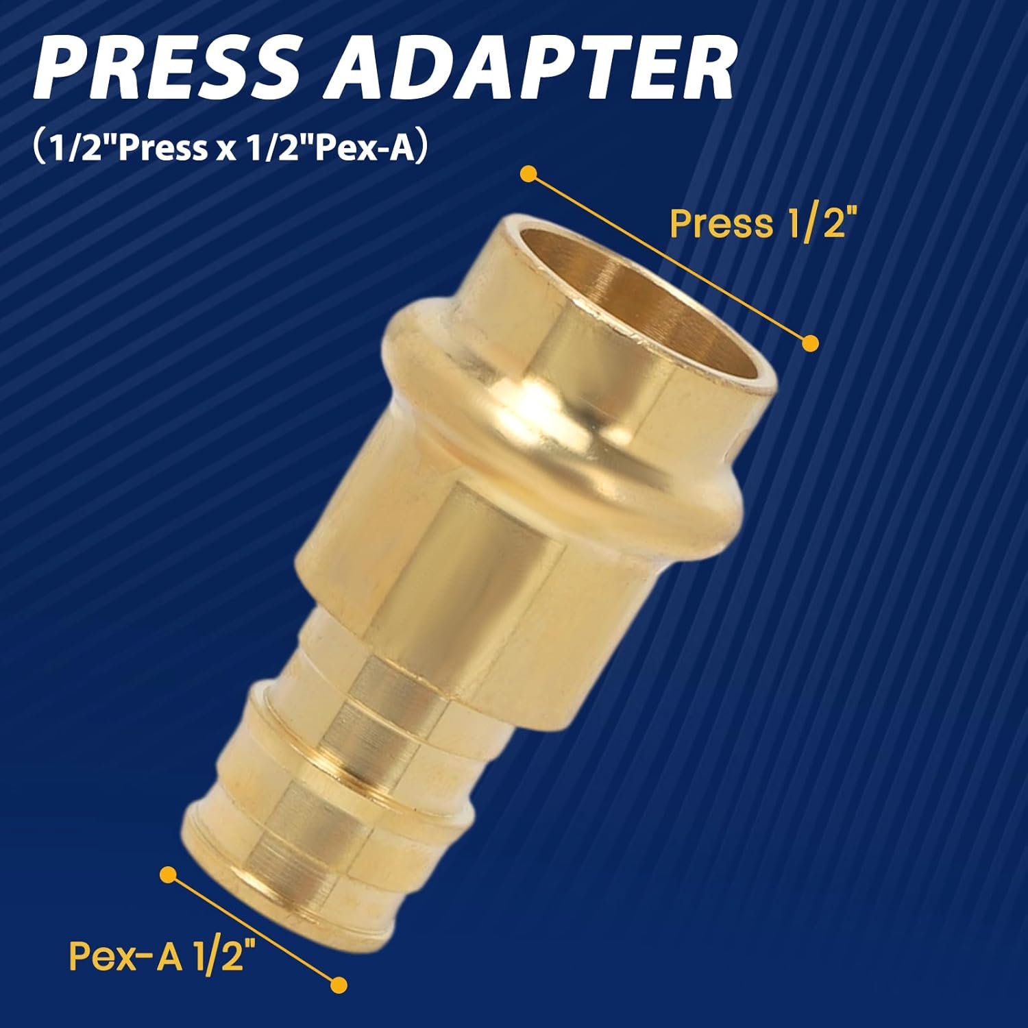 10PCS 1/2 inch Press x 1/2 inch Pex-A Adapter Crimp Fittings Brass Coupling with EPDM O-Ring for Copper Pipe Connections No Lead Brass ASTM F1960 & NSF Certified Anti-Leak Design
