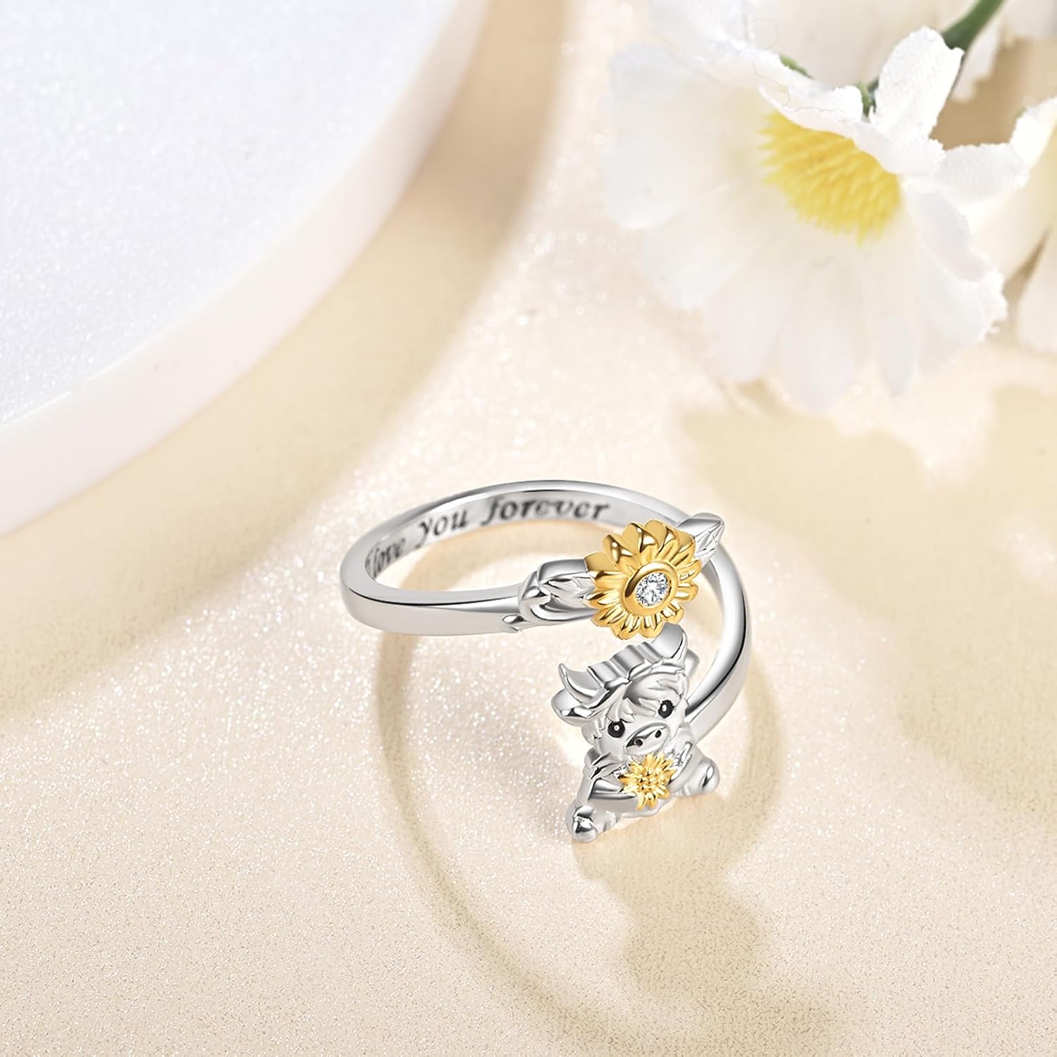 Highland Cow Ring: 925 Sterling Silver Adjustable Wrap Rings Cute Highland Cow Jewelry Gift for Women - Image 5