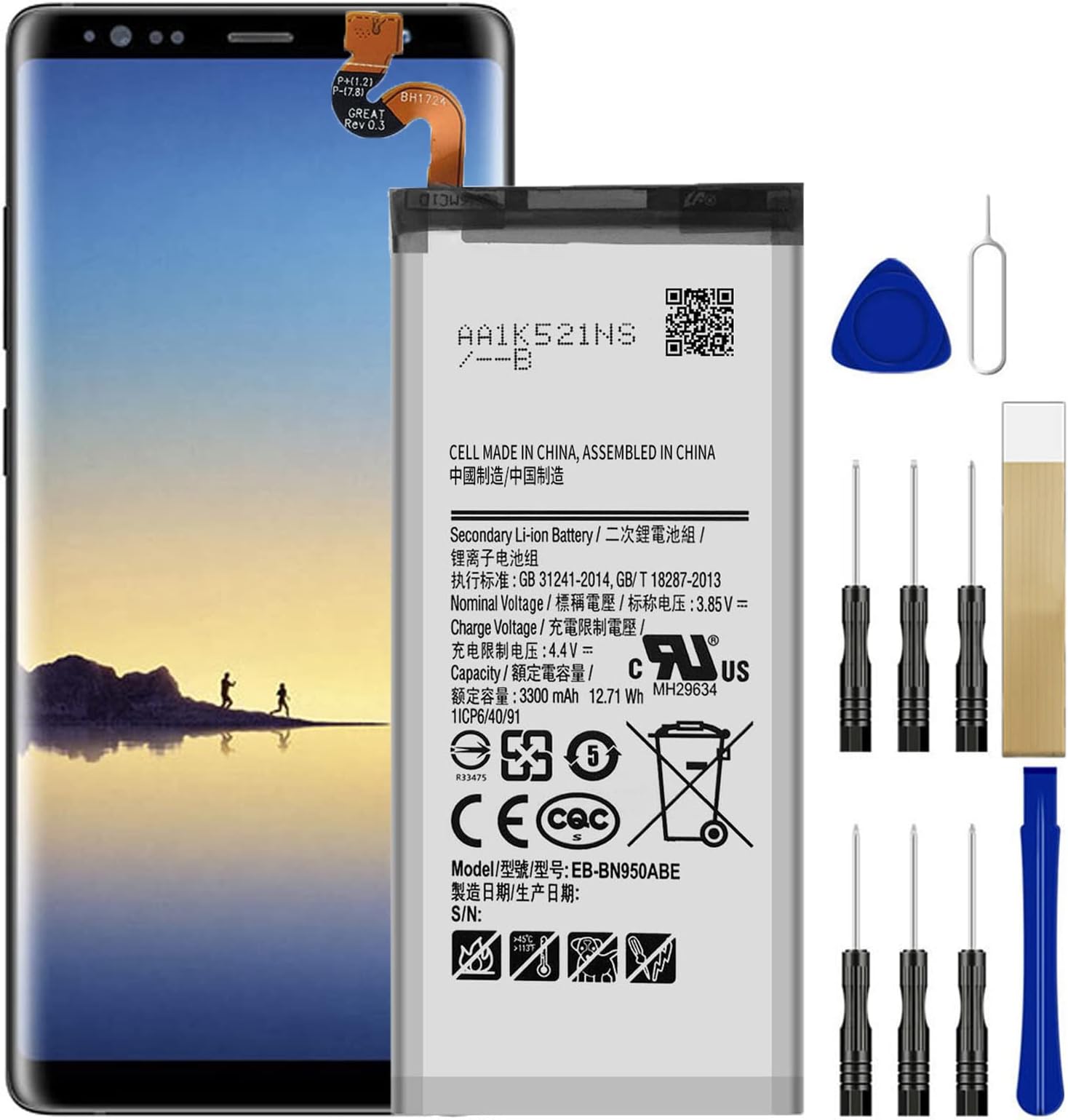 for Samsung Galaxy Note 8 Replacement Battery EB-BN950ABA EB-BN950ABE, for Note 8 SM-N950U SM-N950 N950T N950A N950W N950F N950P N950V N950R4 with Repair Tools Kit