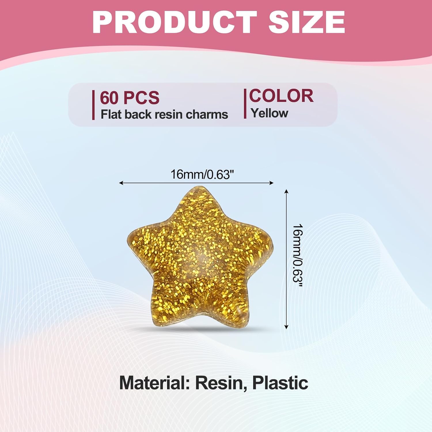 PATIKIL 60 Pcs Flat Back Resin Star Beads, Glitter Star Charms Bulk Mini Flat Back Beads Embellishments for DIY Crafts Phone Case, Yellow - Image 2