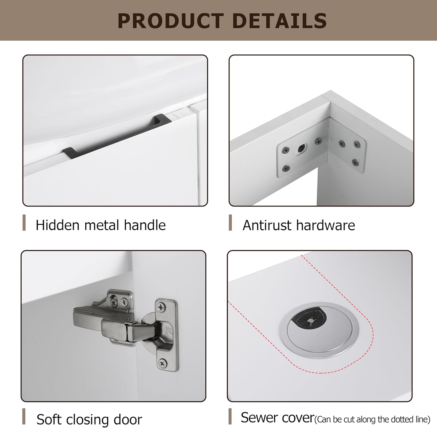 Henf Small Bathroom Vanity with Sink, 23" Freestanding Bathroom Vanity Combo with Ceramic Sink and Adjustable Shelf, Single Wood Bath Room Set w/Soft Closing Doors for Small Space