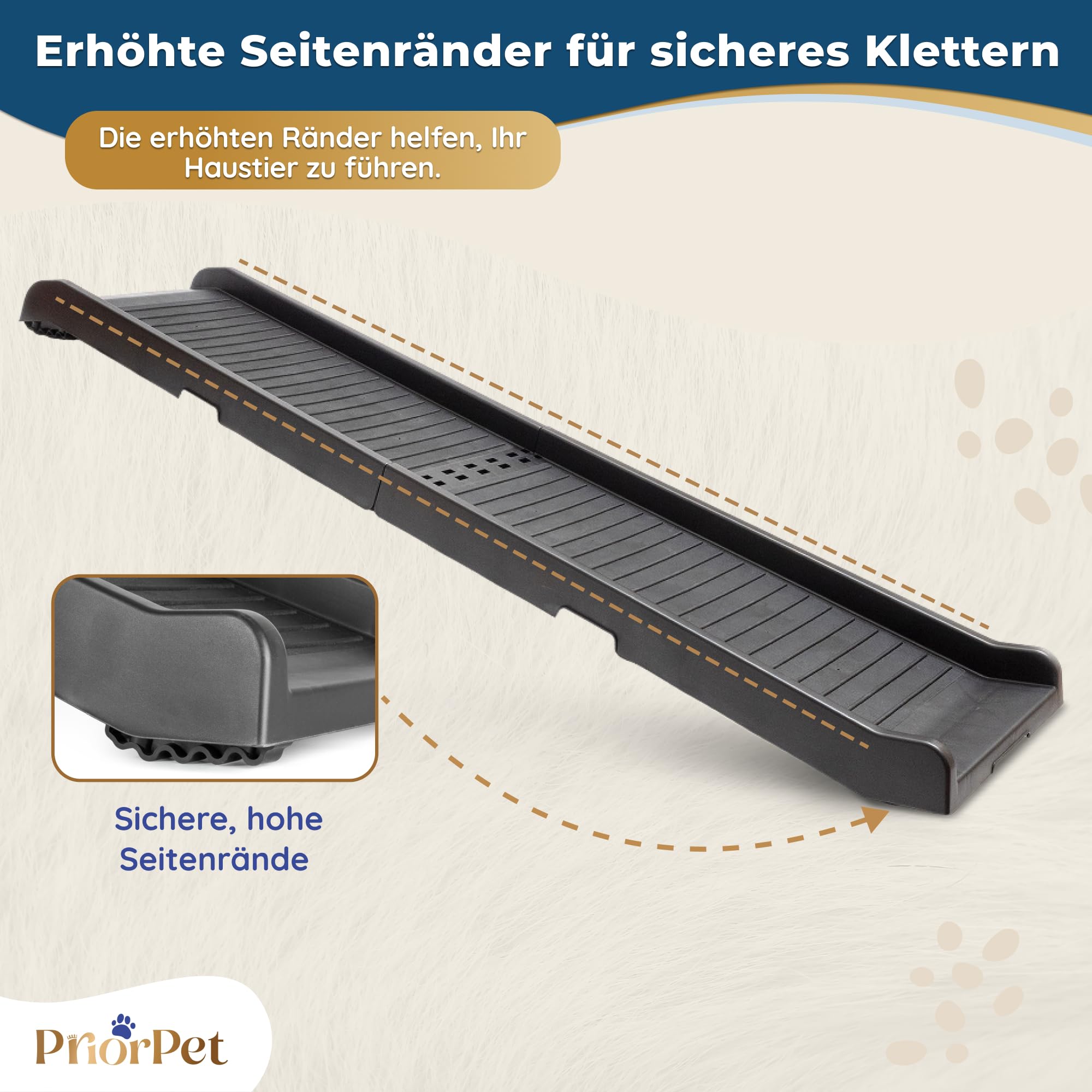 Hunderampe Auto Klappbar – 174 cm Lang & 38 cm Breit – rutschfeste Gummi Rampe für große Hunde – Stabile Hundetreppe Auto & SUV - 85kg Belastbarkeit – Klappbare Hundeleiter Auto – Schwarz