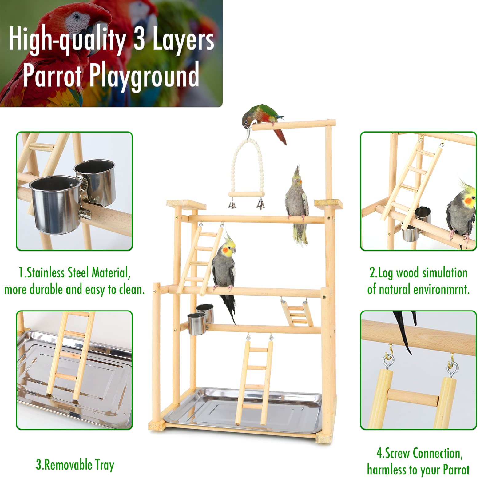 Image showcasing Snapklik.com : Kweetle Pet Parrot Playstand, 3 Layers Bird Play Stand ...