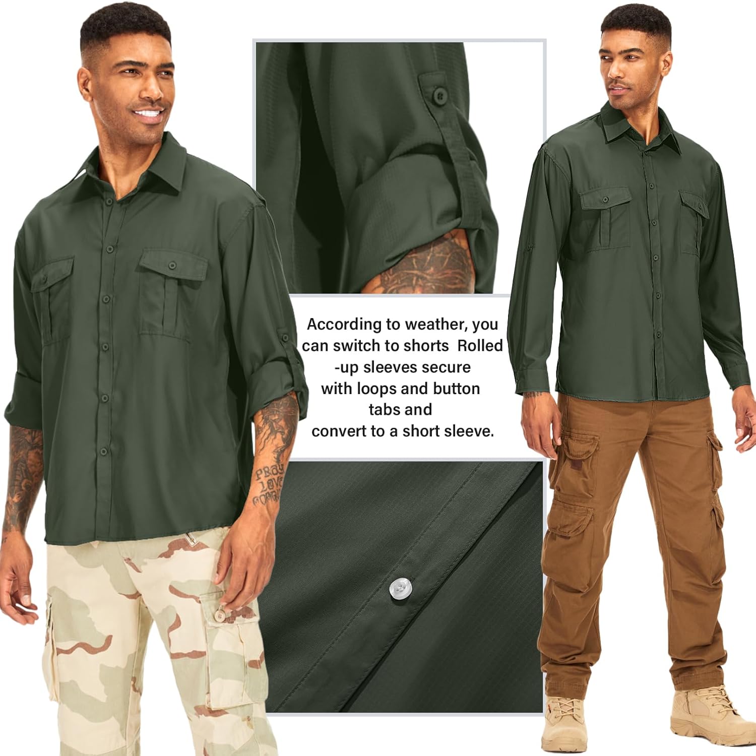 Men's Long Sleeve UV Sun Protection Shirt UPF 50+ Quick Dry Cooling Lightweight,Fishing Shirt for Safari Travel Camping Hiking(ArmyGreen S) - Image 2
