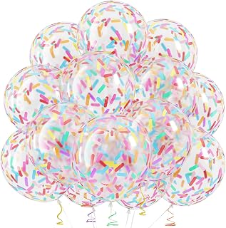 Rainbow Confetti Balloons, 12 Inch Multicolor Candyland Ice Cream Sprinkle Colorful Long Confetti Glitter Latex Balloons for Men Women Birthday Party Wedding Baby Bridal Shower Graduation Decorations