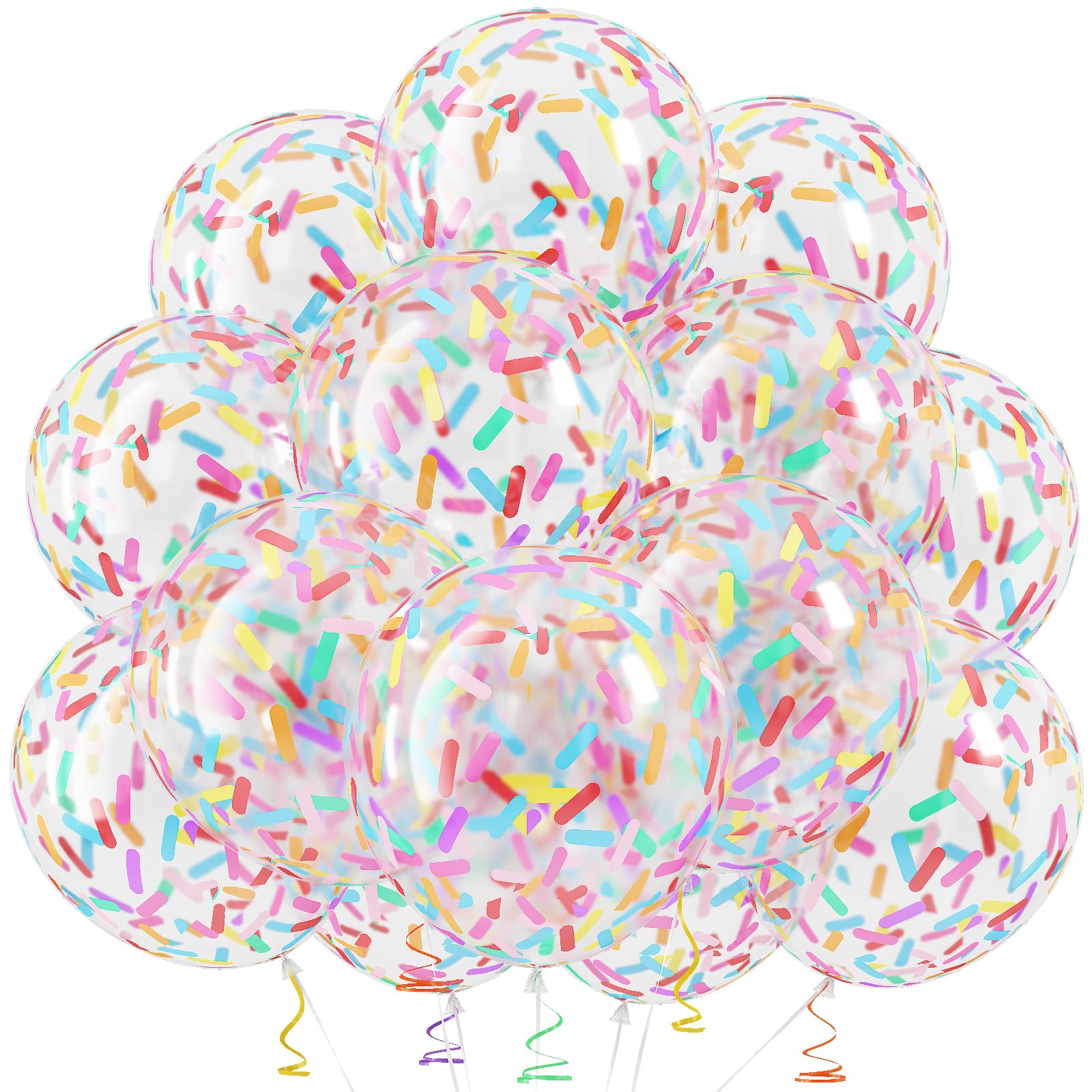 Rainbow Confetti Balloons, 12 Inch Multicolor Candyland Ice Cream Sprinkle Colorful Long Confetti Glitter Latex Balloons for Men Women Birthday Party Wedding Baby Bridal Shower Graduation Decorations