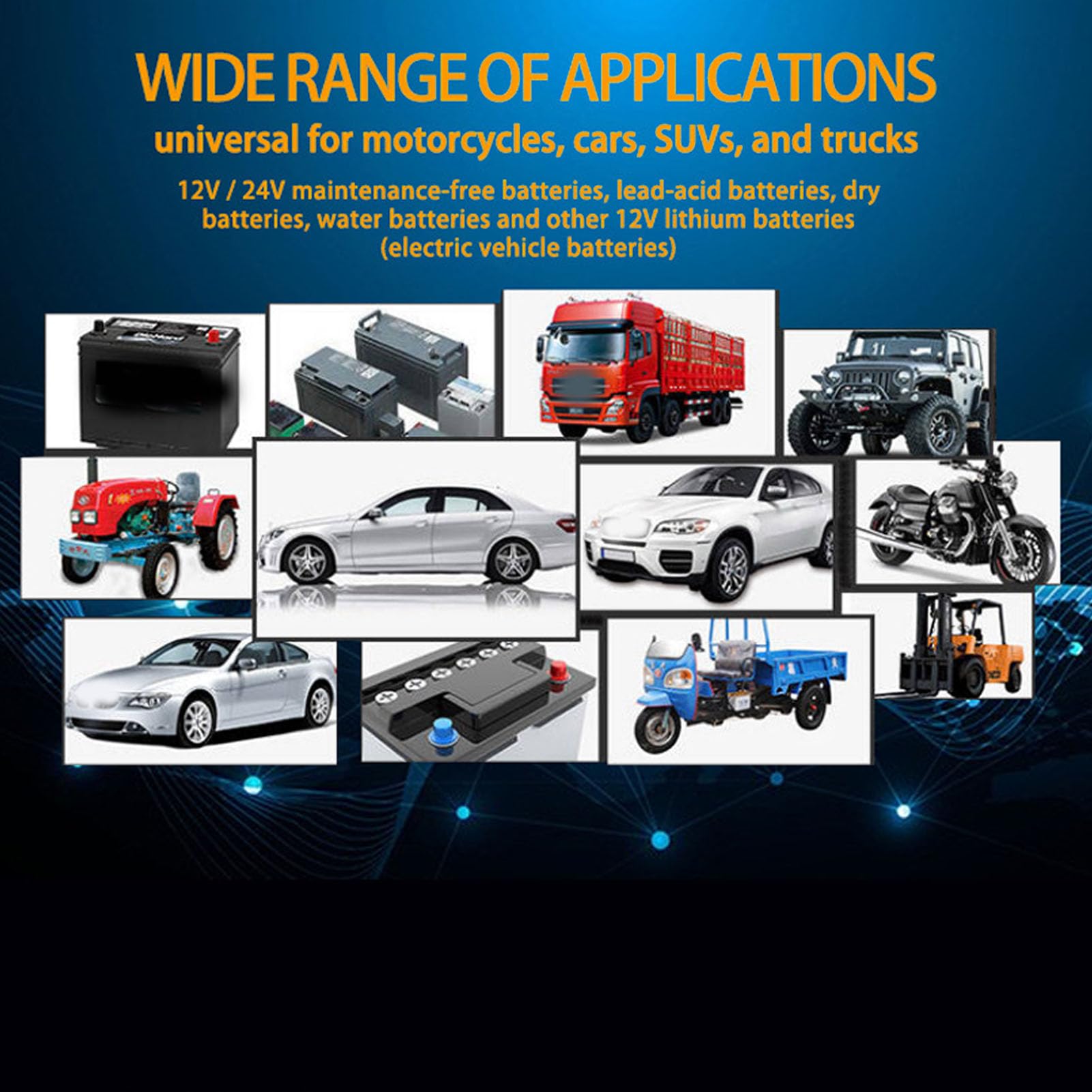 Fockety Cargador de Batería para Automóvil, 12V 10A 24V 7.5A 180W Mantenedor de Batería Automático Inteligente, para Deportes de Potencia, Botes, Cortacésped, Motocicletas y Marinos (Enchufe de la UE)