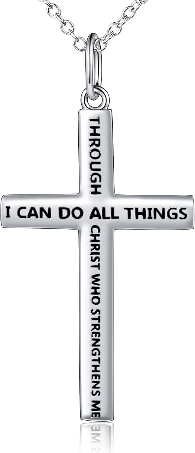 Alphm Easter Gift Men S925 Sterling Silver Cross Bible Verse Faith Christian Inspirational Pendant Necklace