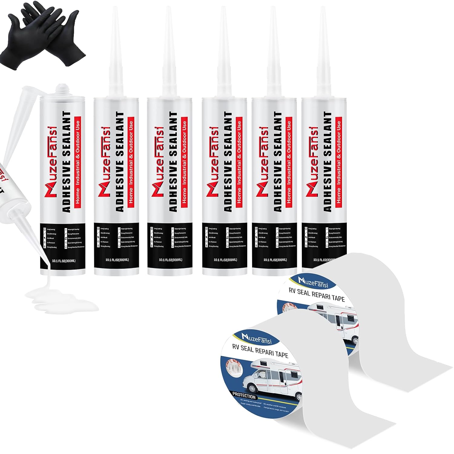 RV Roof Tape 4 Inch X 50 Feet 2Pack,and 6Pack Self-Leveling Lap Sealant for RV Roofs