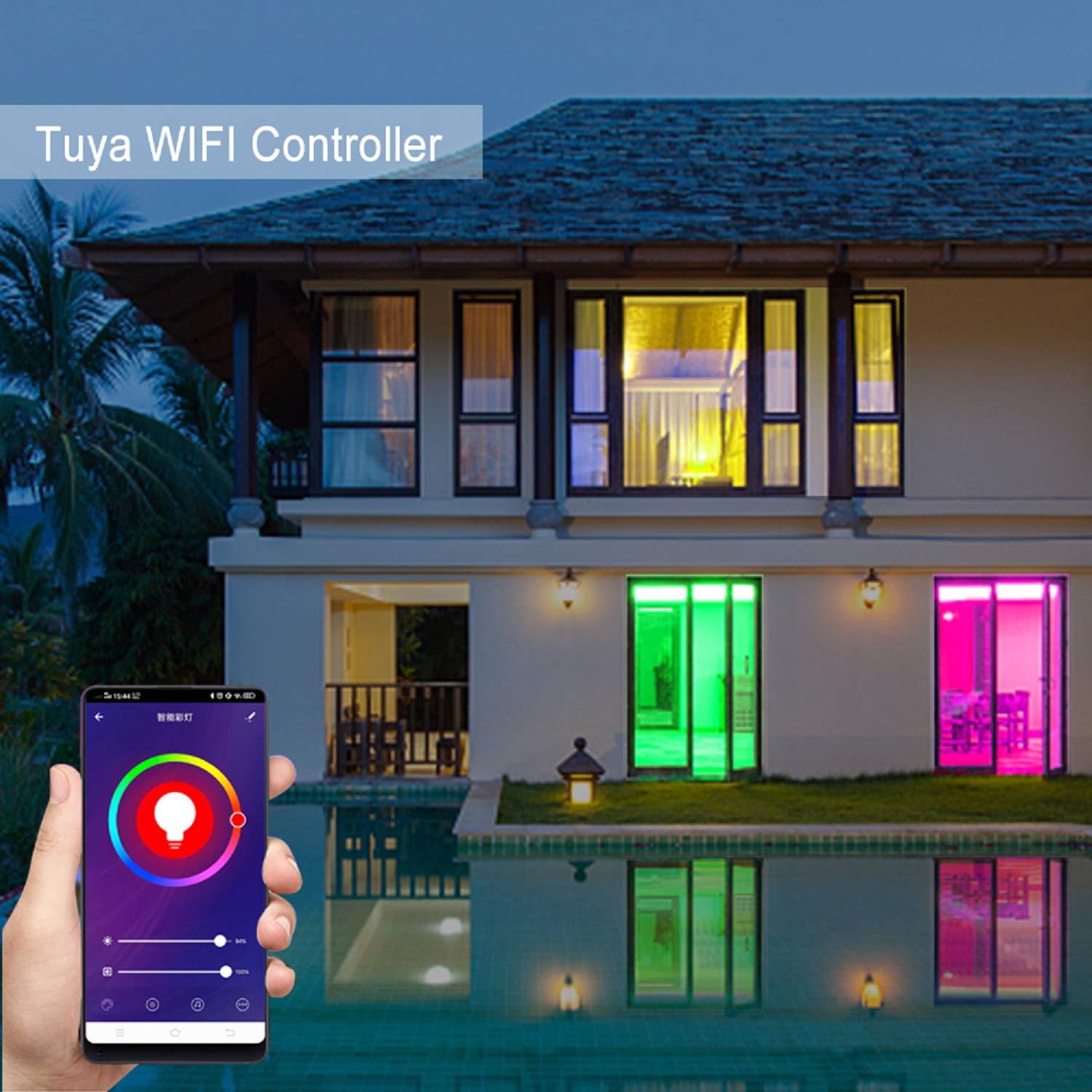 XUNATA Tira de LED WiFi RGB 220V, Impermeable y Flexible, Música Teléfono Inteligente / 1500W Control Remoto/Aplicación Alex Google Assistant (15 metros, 120LEDs/m)