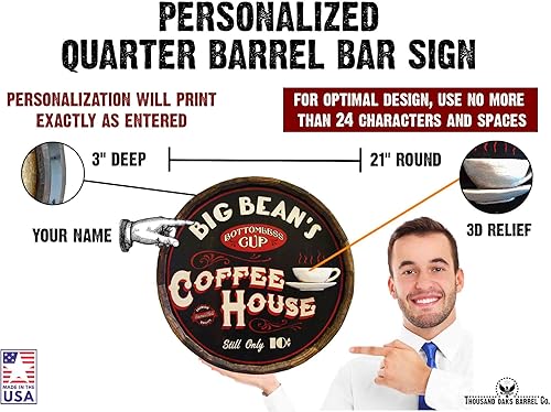 Vista 361 de THOUSAND OAKS BARREL CO. Personaliza el letrero de un cuarto de barril con cócteles de gato negro, barril de vino hecho de madera de roble de alta