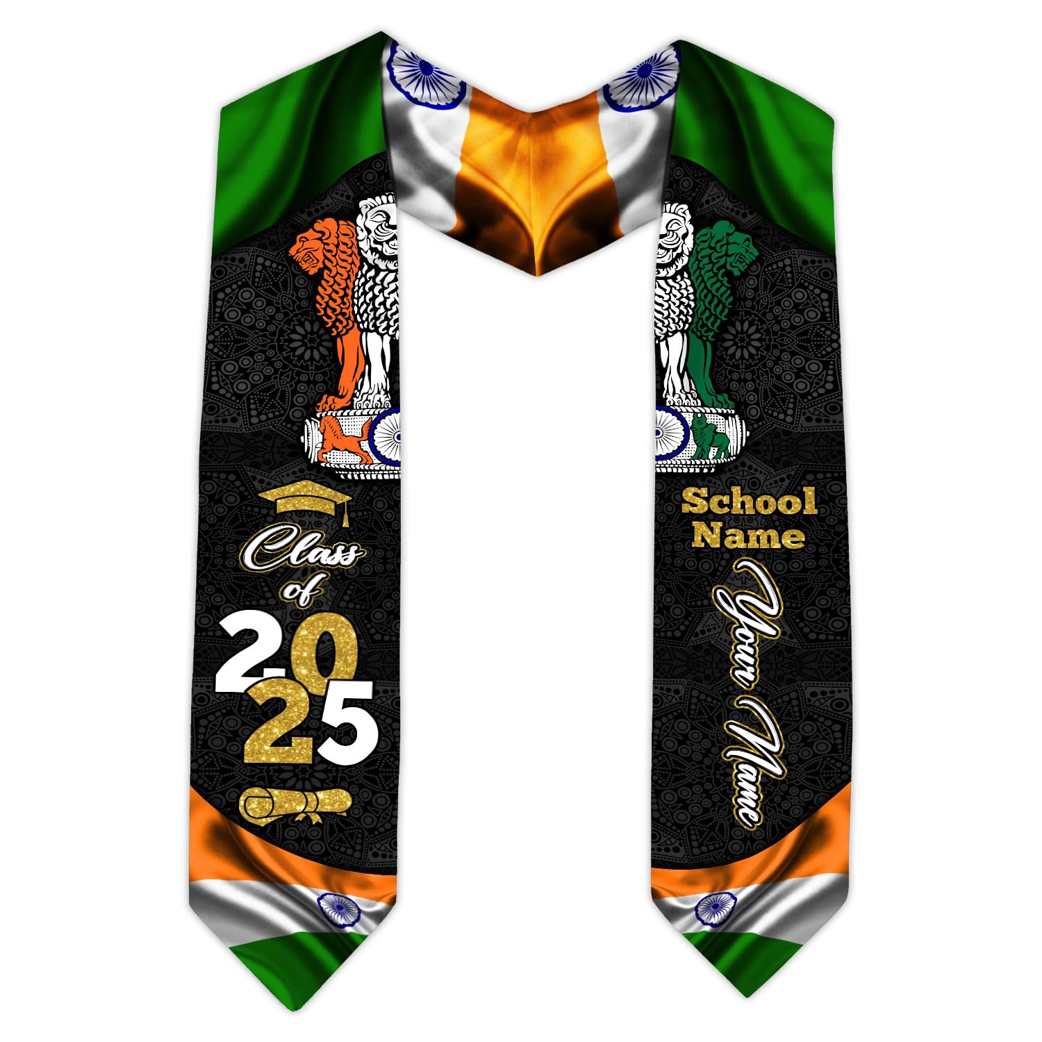 MonkeyVan Custom India Graduation Sash 2025, Personalized Indian Flag Graduation Stole, India Graduation Stole Class of 2025 S367