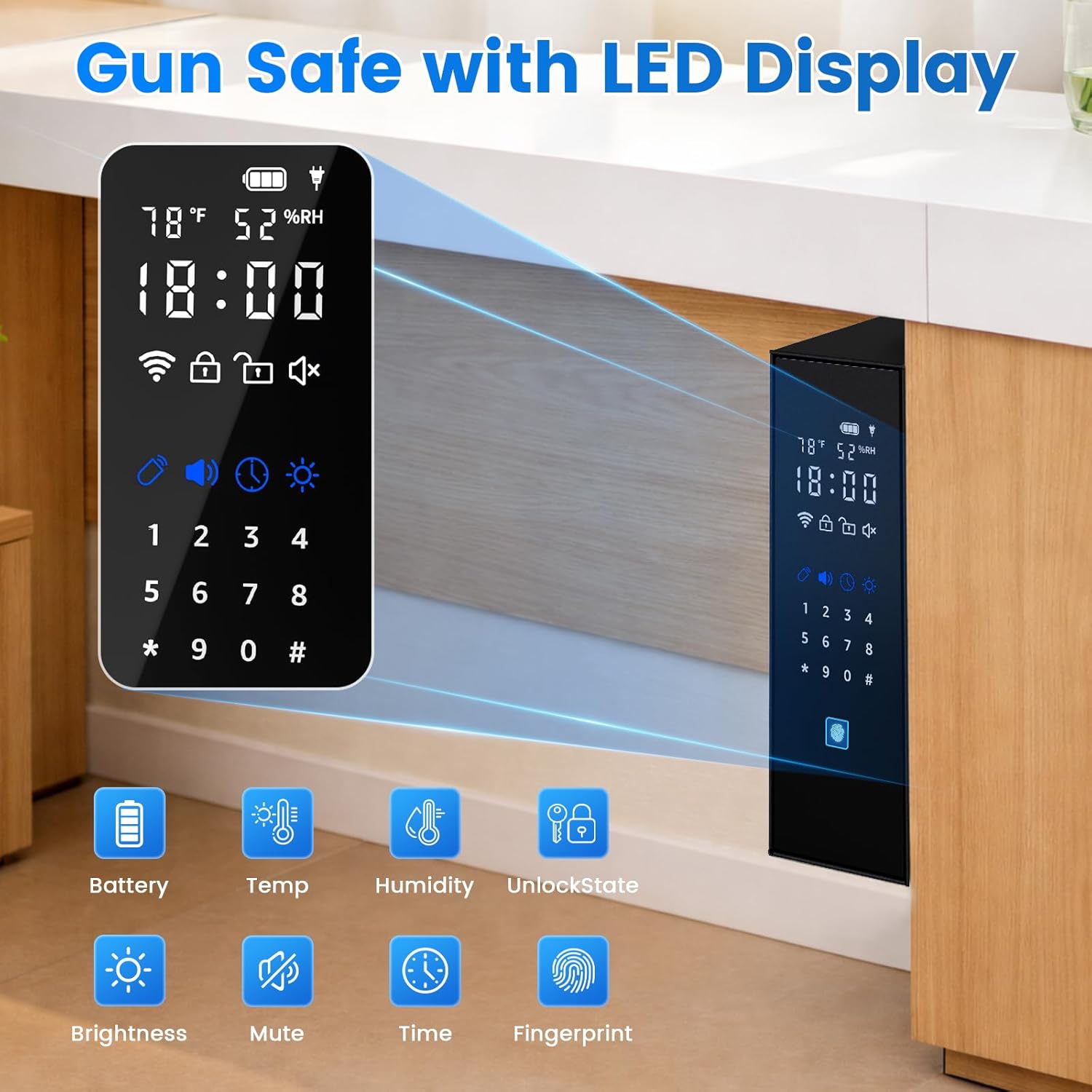 XDeer Biometric Gun Safe for Handgun, Slider Full Touchscreen Bedside Gun Safe, 0.01s Quick Access Pistol Safe for Nightstand,Desk,with APP Remote Control, Fingerprint, PIN Code, KEY Access-1PCS