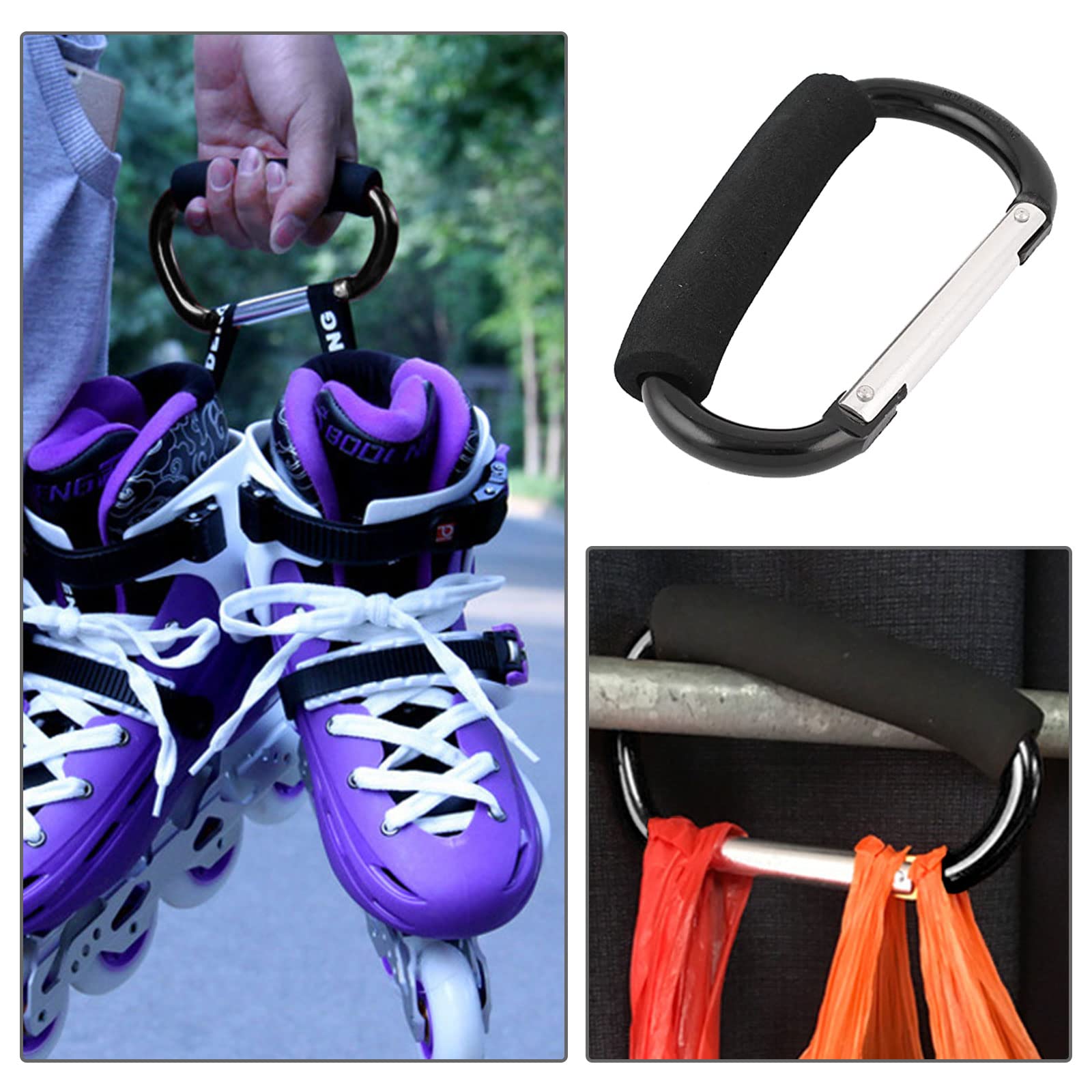 TSHAOUN 3 Pezzi Buggy Ganci Moschettone, Gancio Universale Passeggino, Moschettone per Passeggino, Gancio per Borsa per Pannolini, Aggancio per Borse con Imbottitura di Protezione
