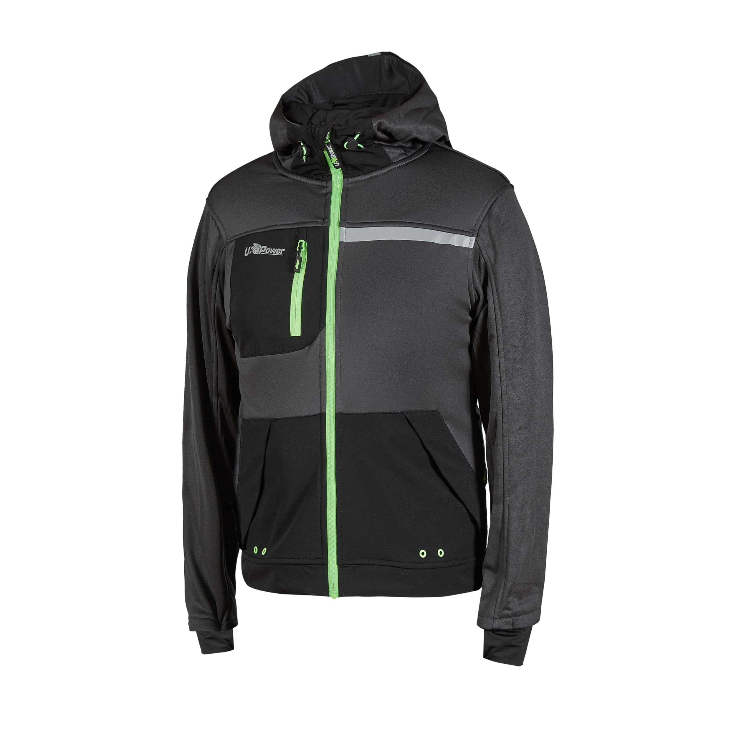 U-POWER DON'T WORRY... BE HAPPY! Felpa Da Lavoro Con Cerniera Galaxy Asphalt Grey/Green Felpa con cappuccio Uomo (Pacco da 1)