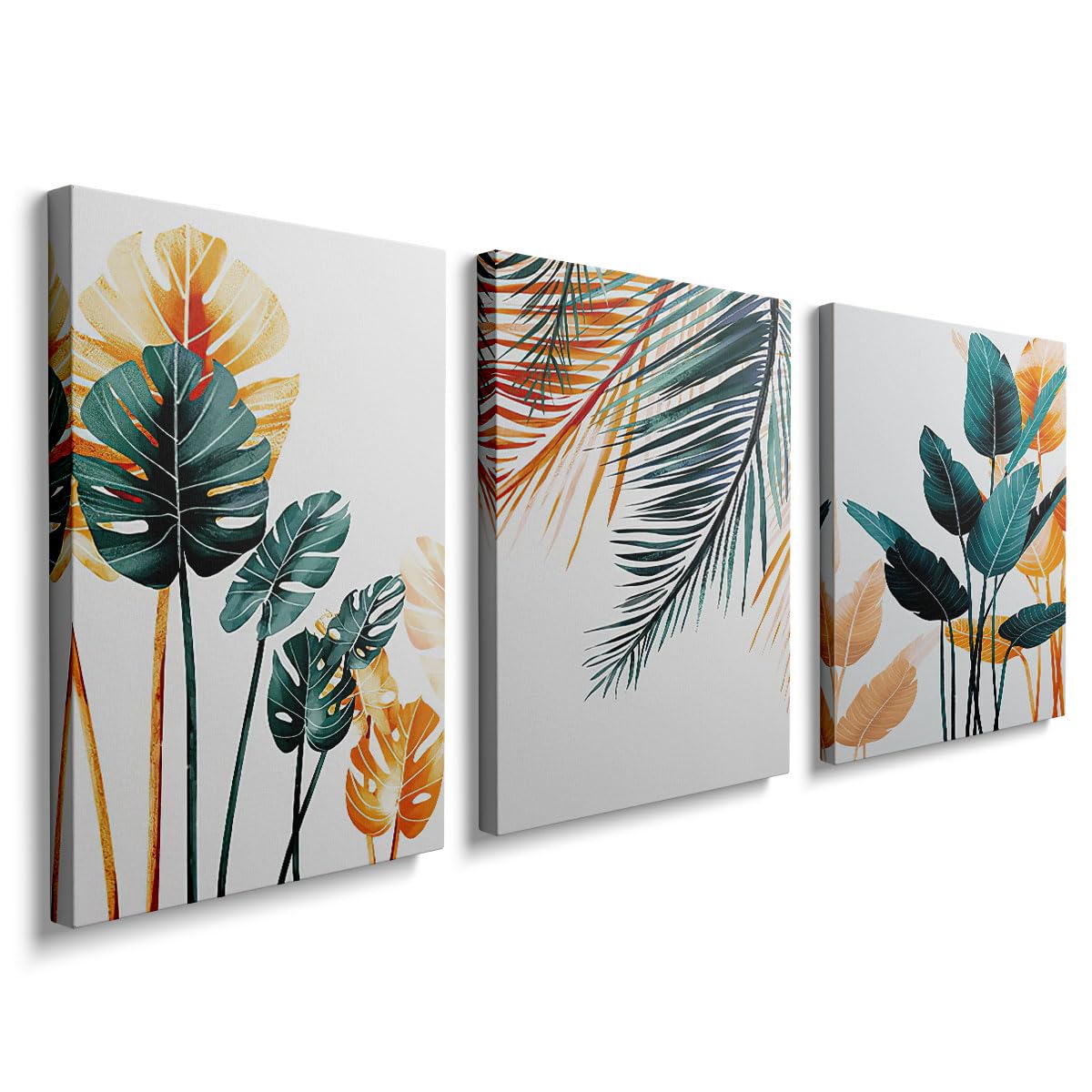 Set of 3 Wall Art Beautiful Pattern Canvas Painting Plants Canvas Framed Prints Pictures Print on Canvas Photo Wooden Wall Decor for Living Room Bedroom Bathroom 12x16in GYH0047
