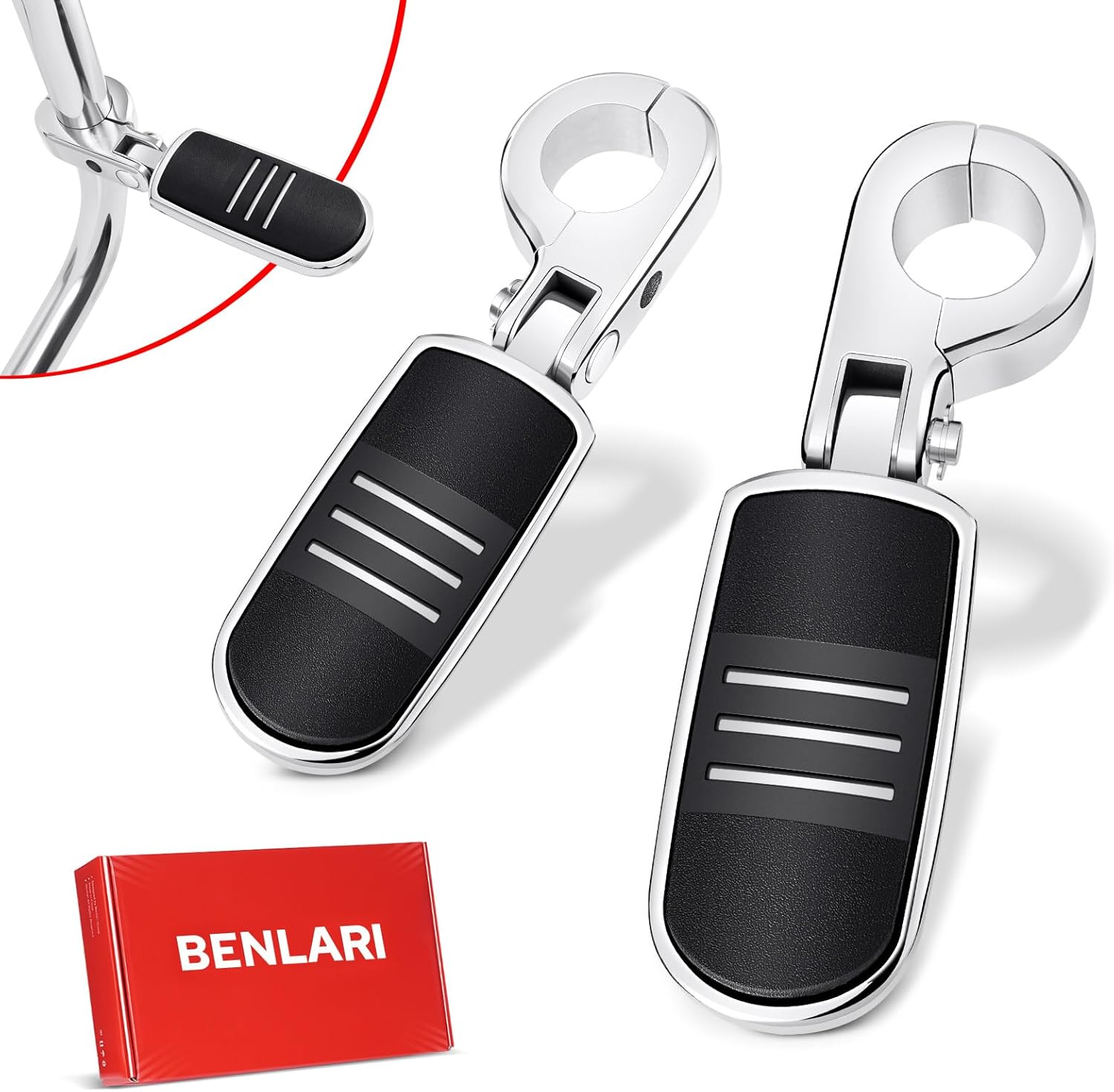 Benlari Highway Pegs,1.25" Highway Footpegs P Clamp Unbreakable A3 Steel Adjustable Fit for Harley Davidson Touring Street Glide Road Dyna Sportster Softail fits 1-1/4"(32mm) Engine Guard(Chorme)