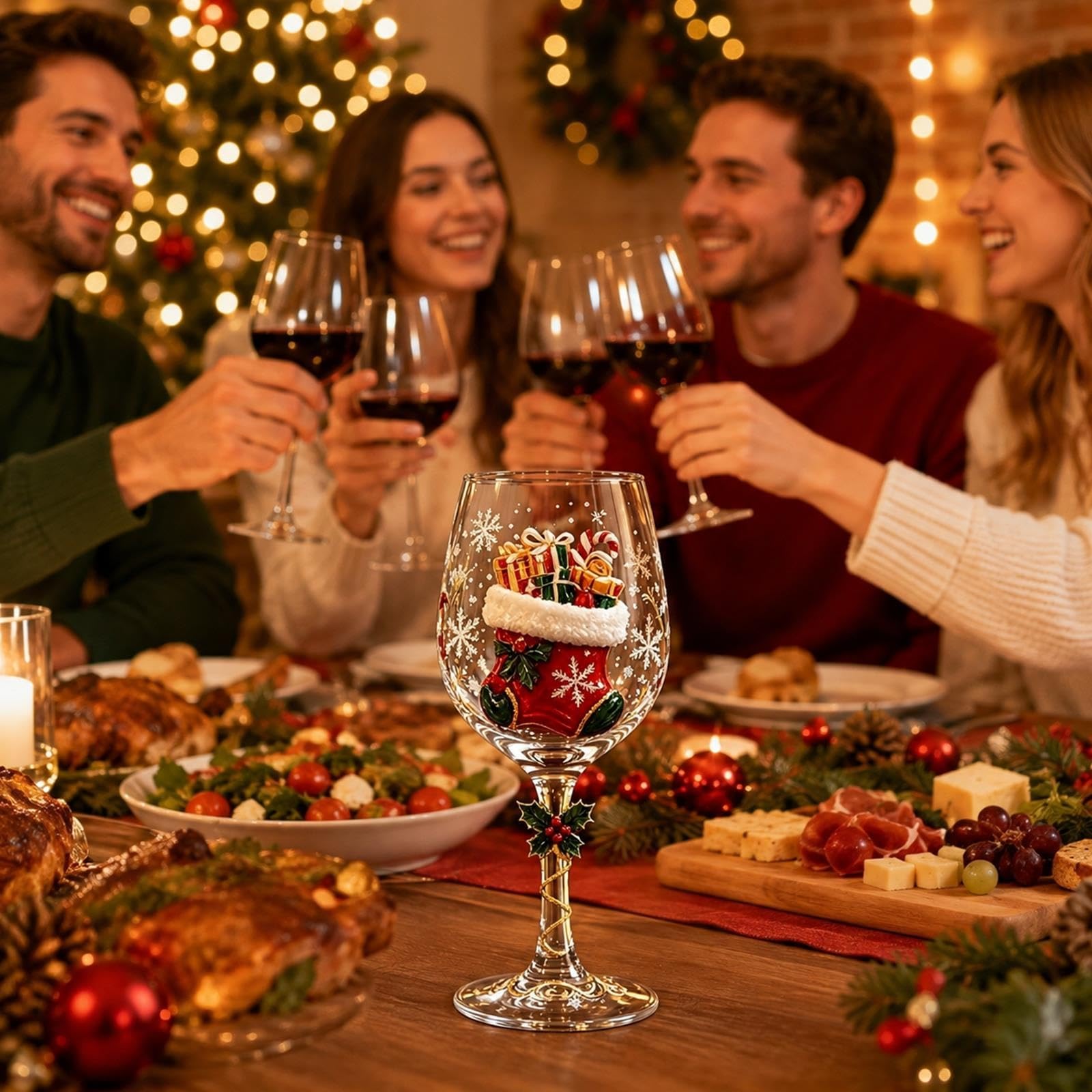 Coppa di Natale in Vetro con Babbo Natale 3D, Calice da Vino