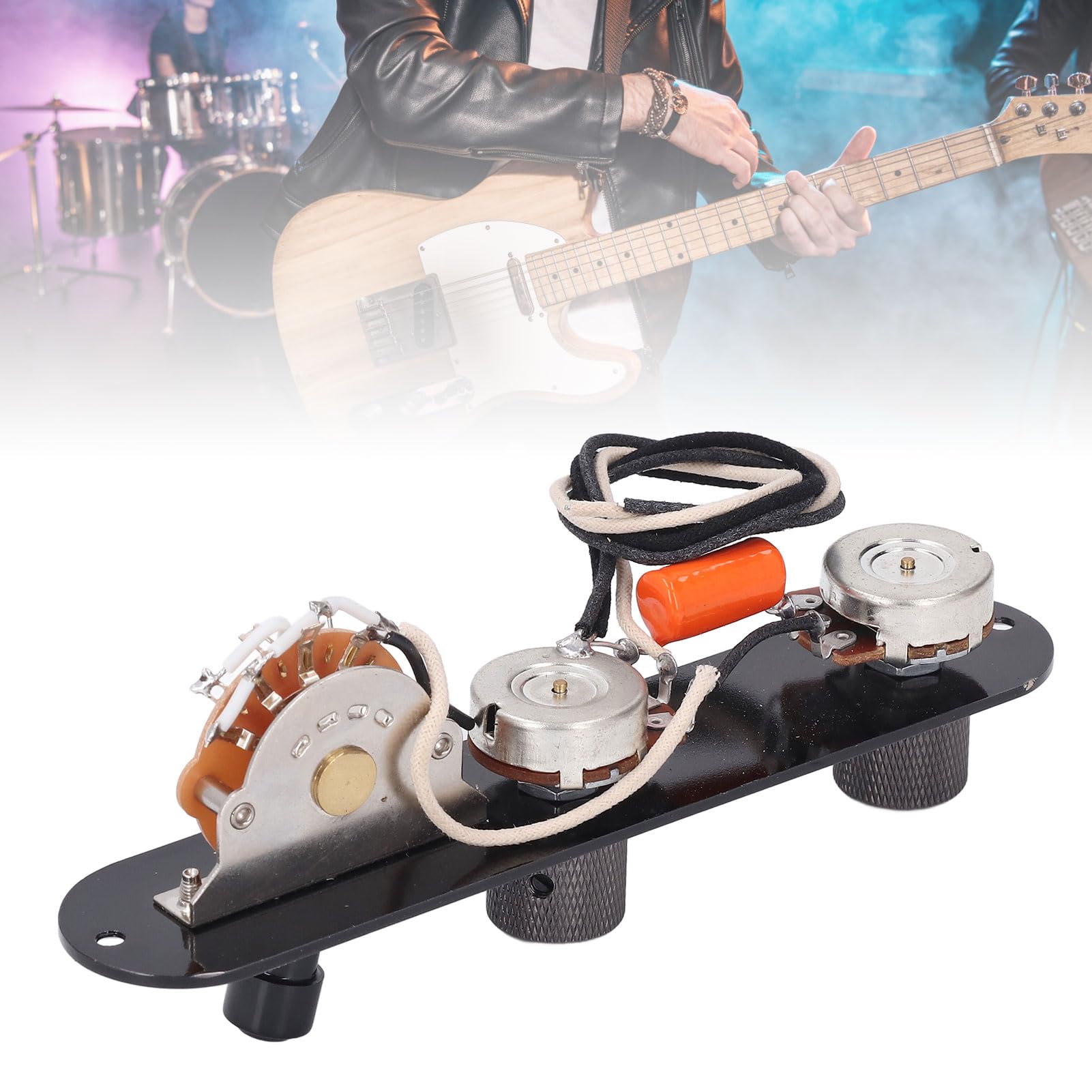 POENVFPO Placa de Control de Guitarra de Aleación de Aluminio Negro Cargado con Perillas de Cúpula Moleteadas Fáciles para Guitarra Eléctrica Telecaster, Mejora el Tono para T con Pastilla de Bobina