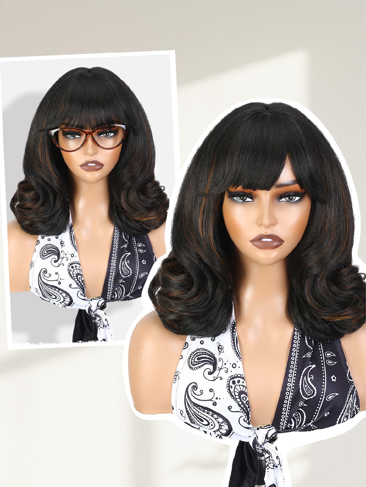 WIGER Yaki Texture Curly Bob Wig with Bangs Heat-Resistant Synthetic Hair
