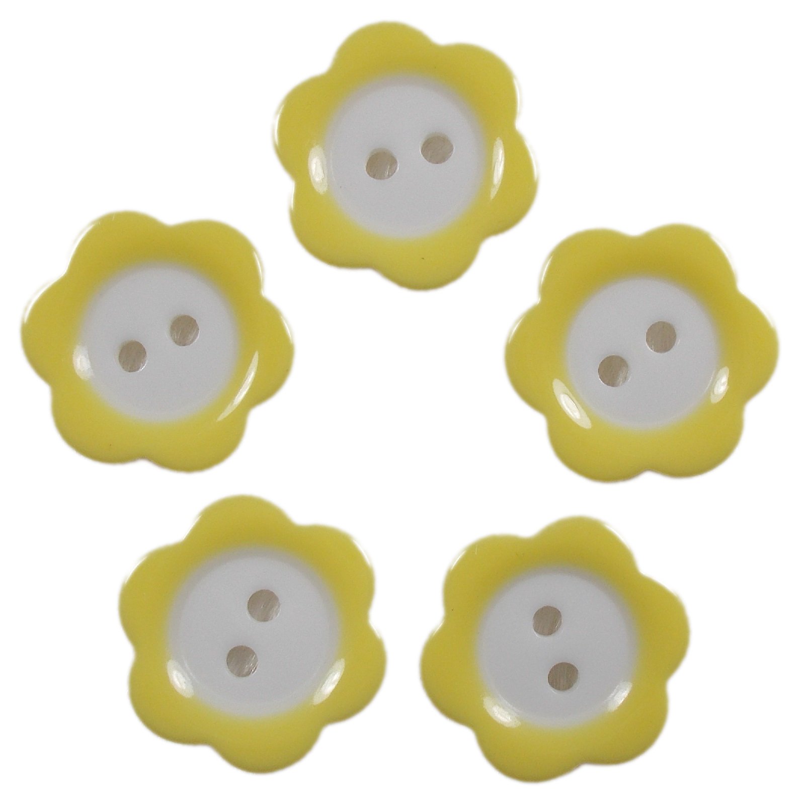 Colour Rim Daisy Flower Plastic Buttons 17mm (Yellow, 5)