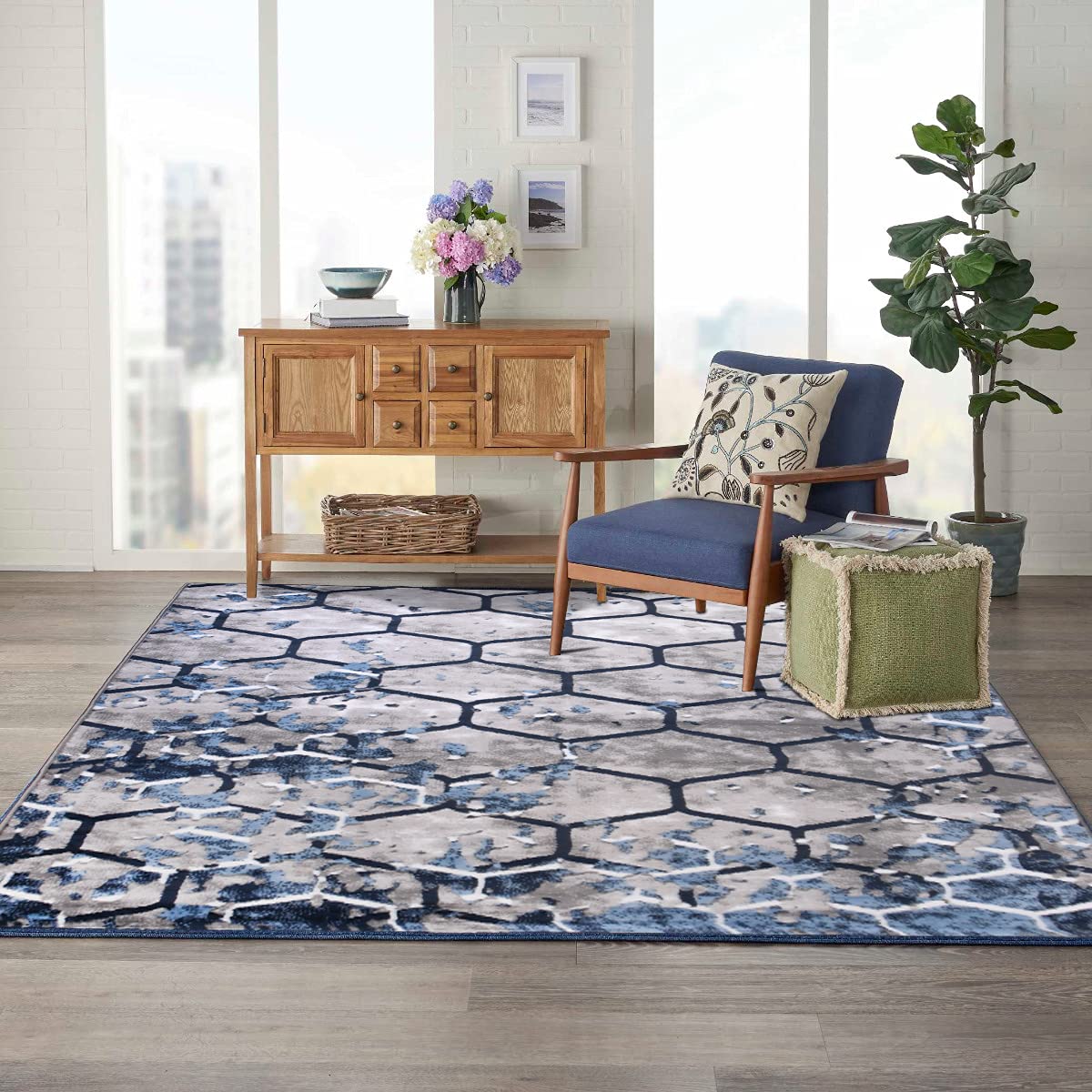 Al Salem Carpet Hanan Collection Carpet Modern Contemporary Area Rug 060 CM X 110 CM Light Blue/Grey