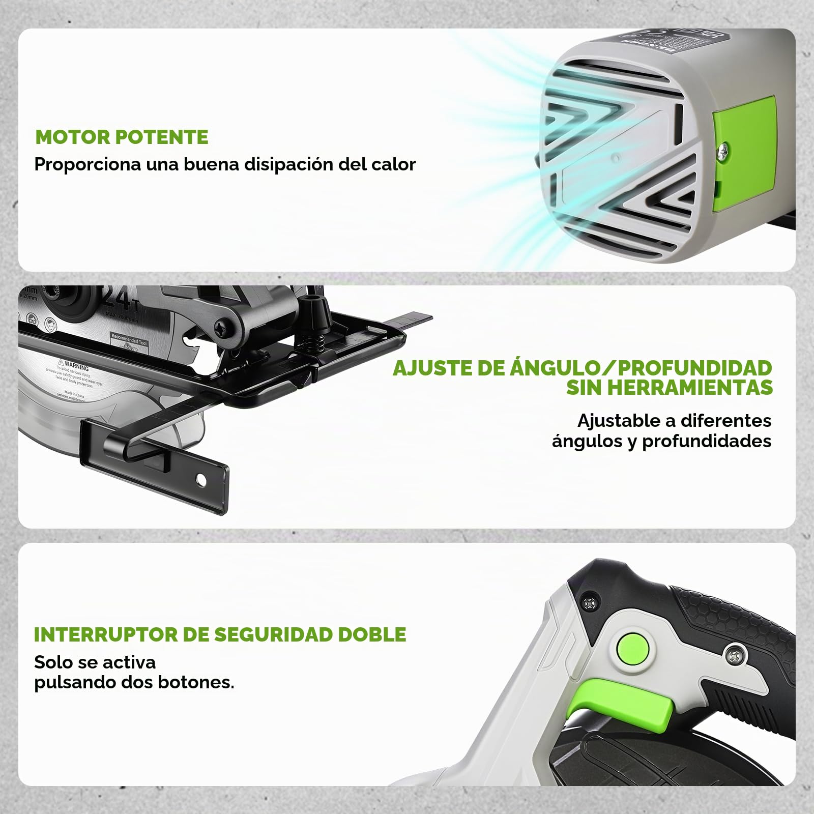 DESOON Sierra Circular de 1200 W, 4800 RPM, Incluye una Regla Guía y 2 Hojas de Sierra (165 mm, 24T y 40T), Profundidad de Corte de 55 mm (90°) y 33 mm (45°), para Corte de Madera